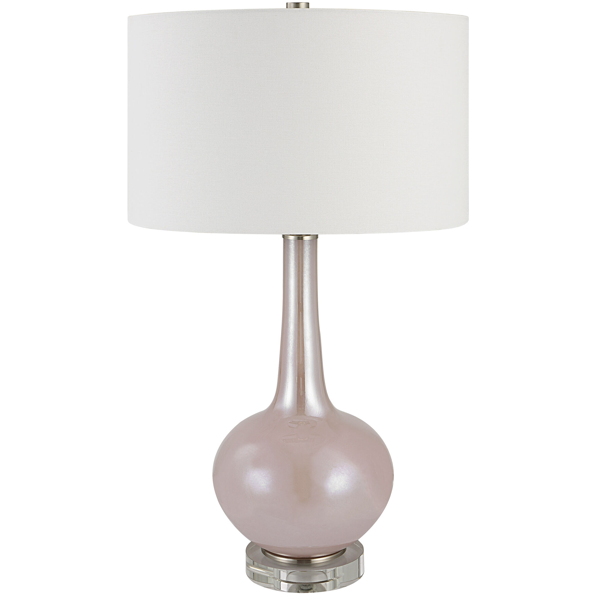 Rosa 29 inch 150.00 watt Blush Pink Glass with Brushed Nickel and Crystal Table Lamp Portable Light