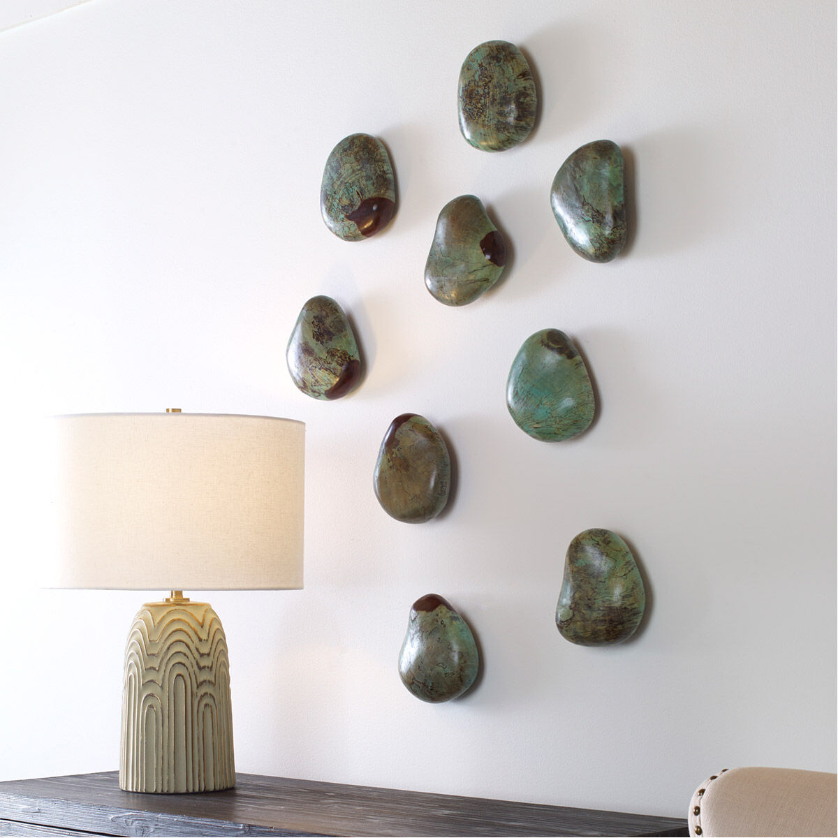 Pebbles Aqua Stain Wood Wall Decor, Set of 9