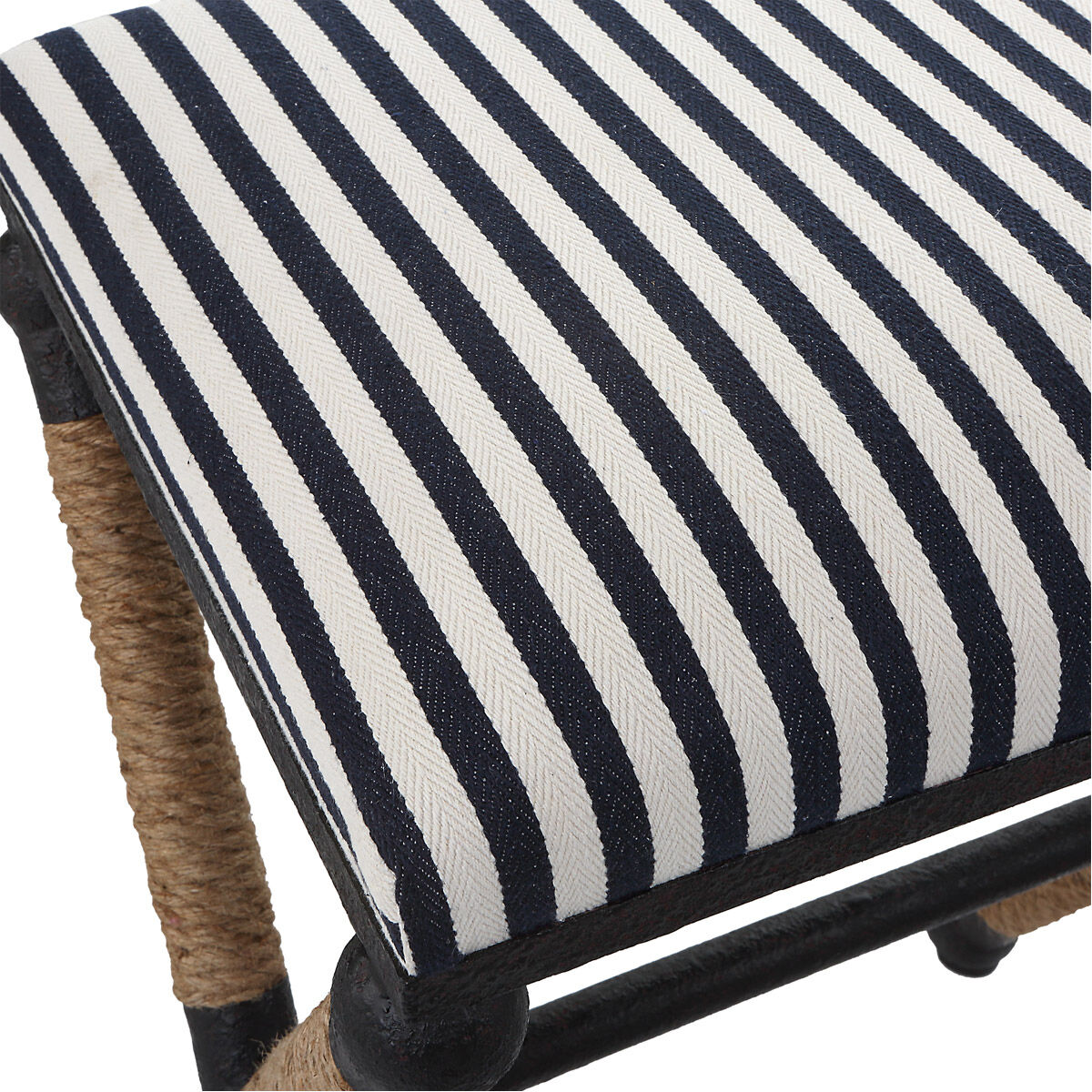 Braddock 28 inch Rustic Iron and Natural Fiber Rope with Navy/Cream Counter Stool
