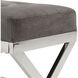 Bijou Polished Stainless Steel and Slate Gray Fabric Bench