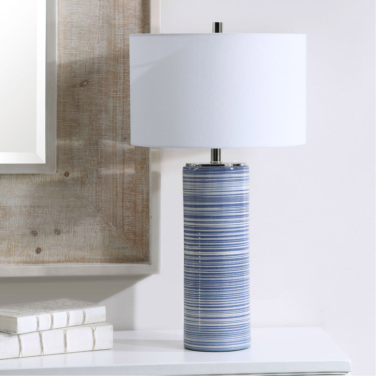 Montauk 29 inch 150 watt Striped White and Indigo Table Lamp Portable Light