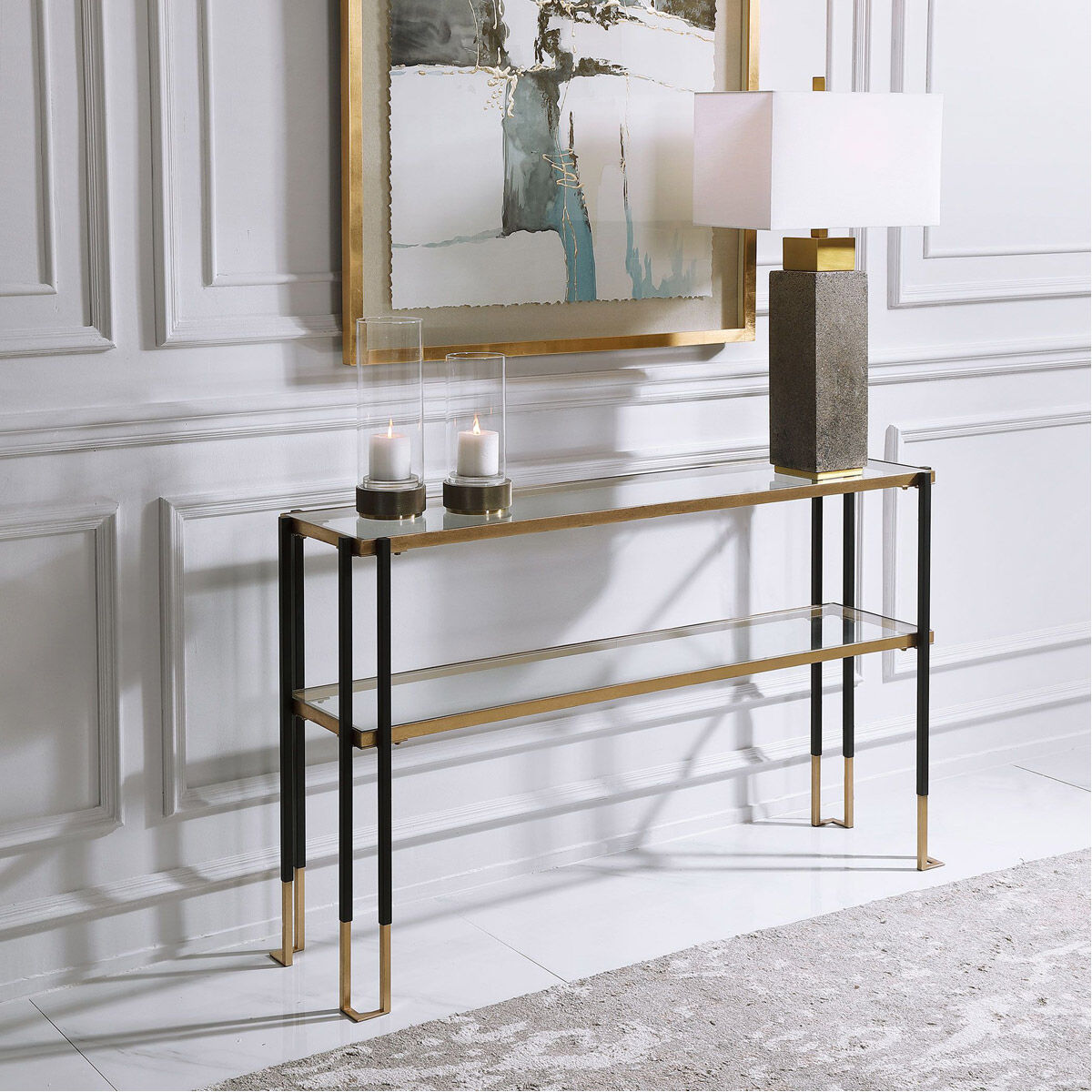 Kentmore 53.5 inch Two-Toned Matte Black and Brushed Gold Console Table