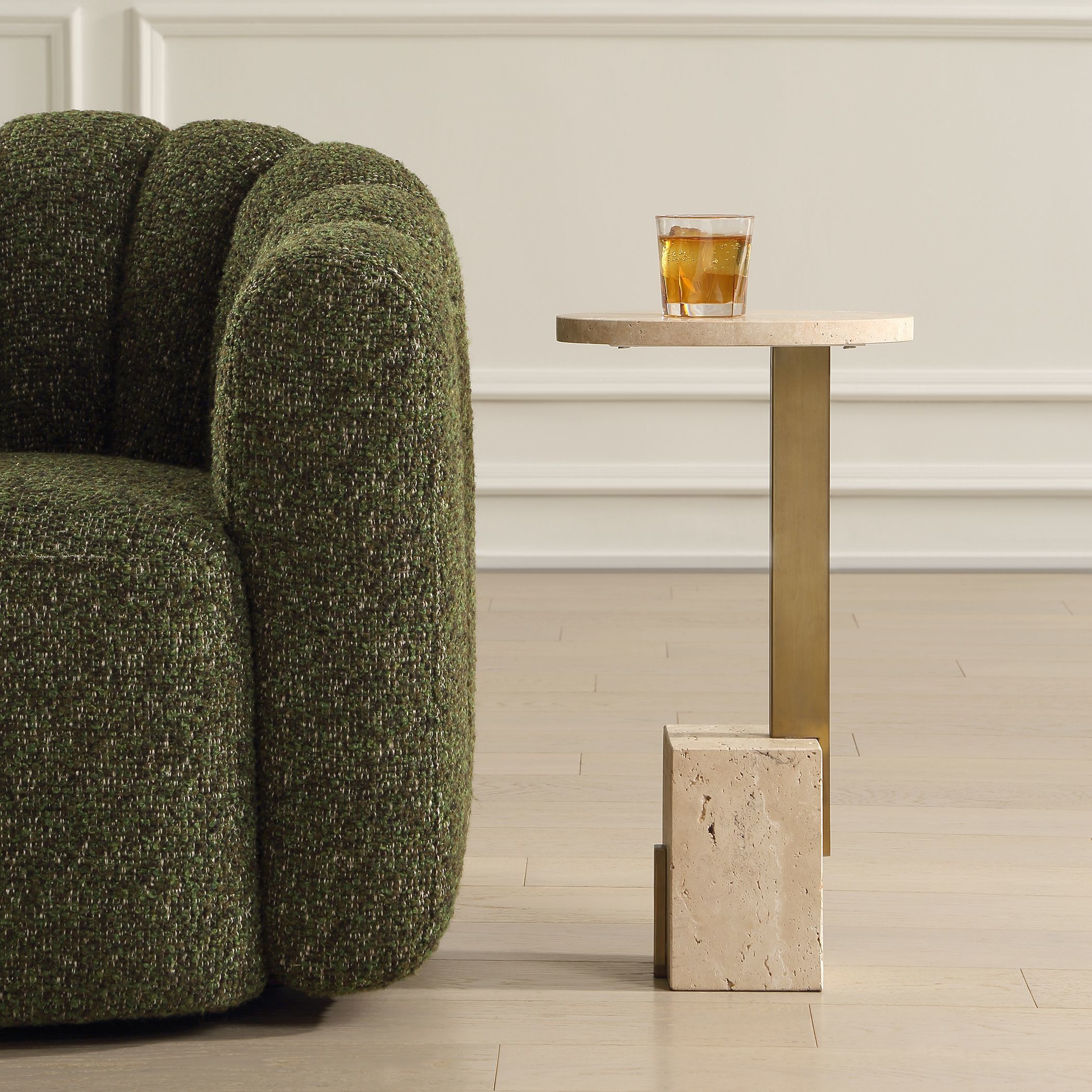 Feranno 22 X 12 inch Travertine and Brass Accent Table