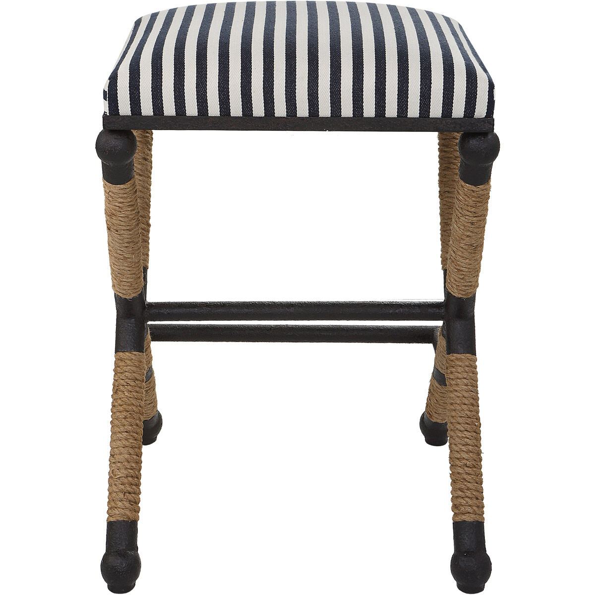 Braddock 28 inch Rustic Iron and Natural Fiber Rope with Navy/Cream Counter Stool