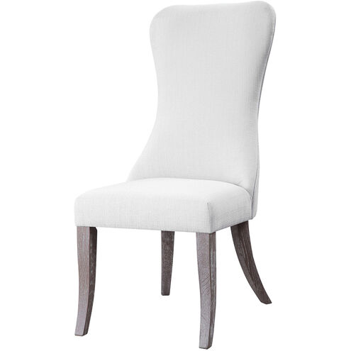 Caledonia White Fabric and Dark Walnut with Light Gray Wash Armless Chair