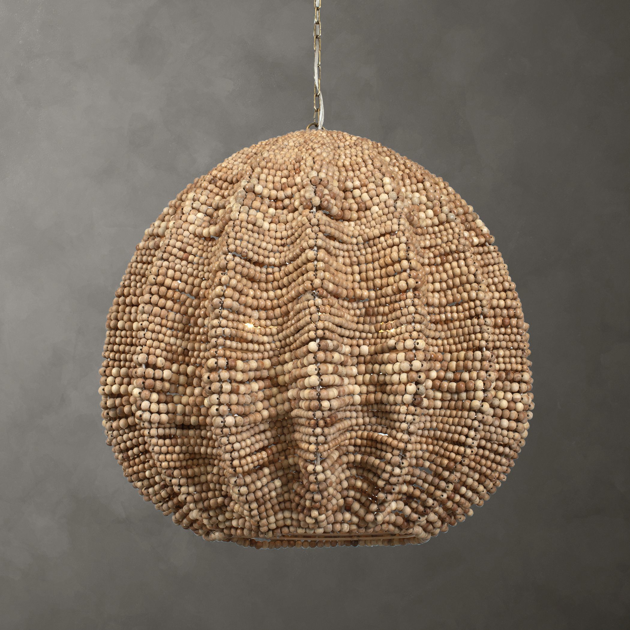 Kauri 5 Light 29.5 inch Natural Wooden Beads and Antique Brass Pendant Ceiling Light