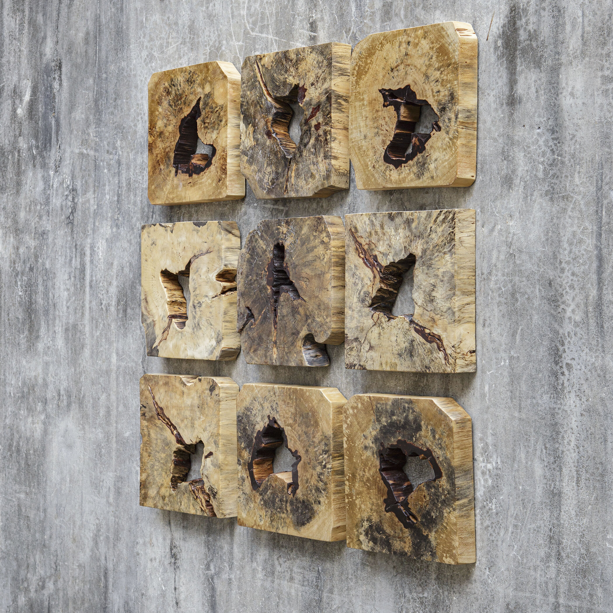 Bahati Natural Wood Wall Decor, Set of 9