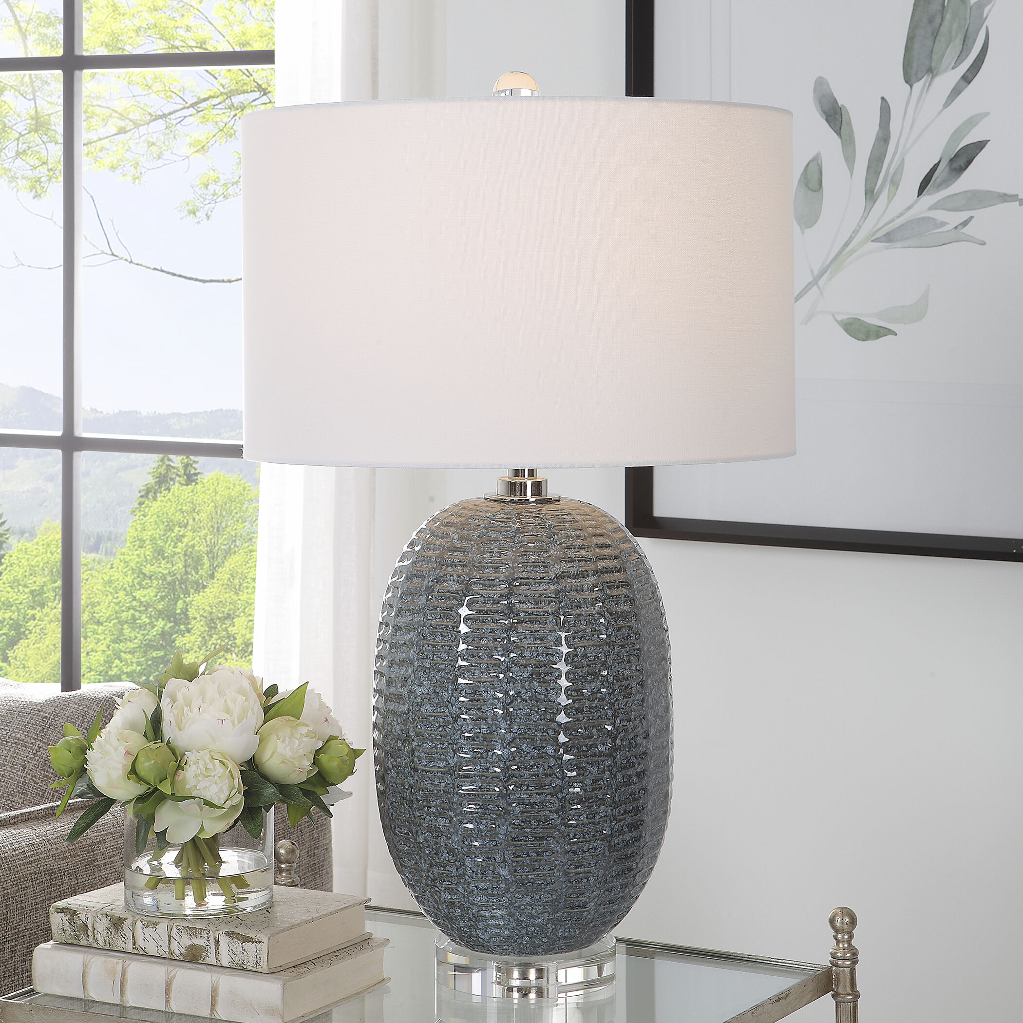Caralina 29 inch 150.00 watt Mottled Blue-green Glaze and Polished Nickel Table Lamp Portable Light