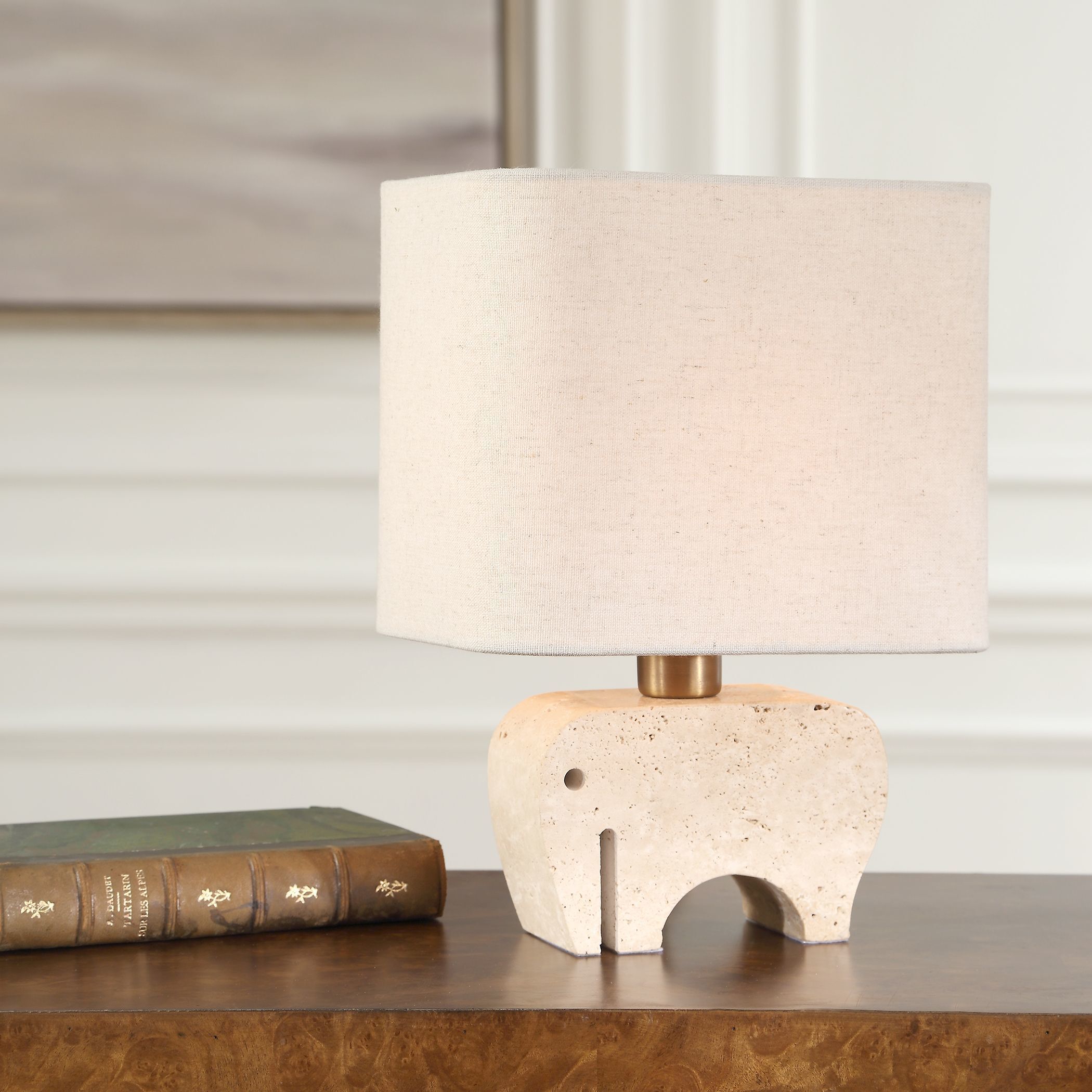 Tusk 11 inch 60.00 watt Beige Travertine ad Brass Accent Lamp Portable Light