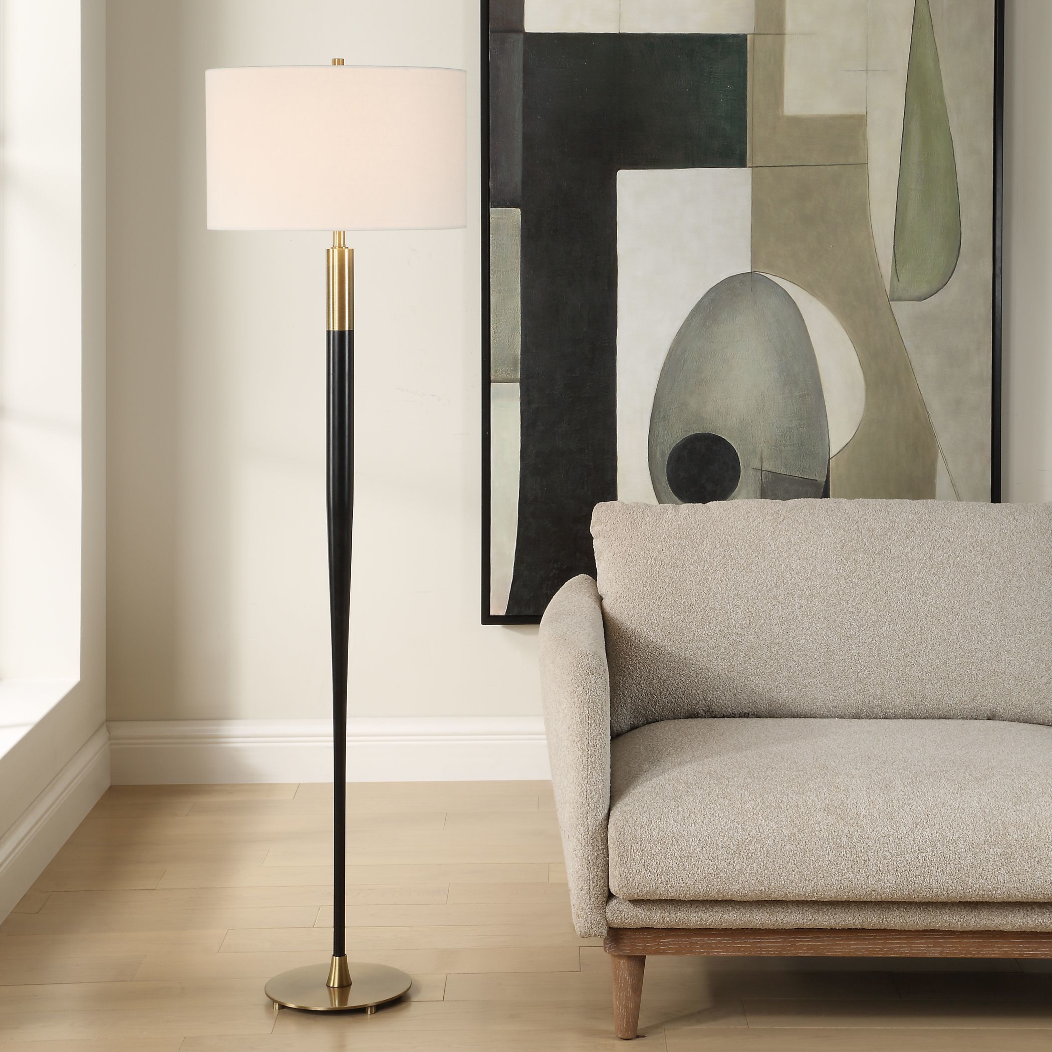 Stowe 66.25 inch 150.00 watt Satin Black and Brass Floor Lamp Portable Light