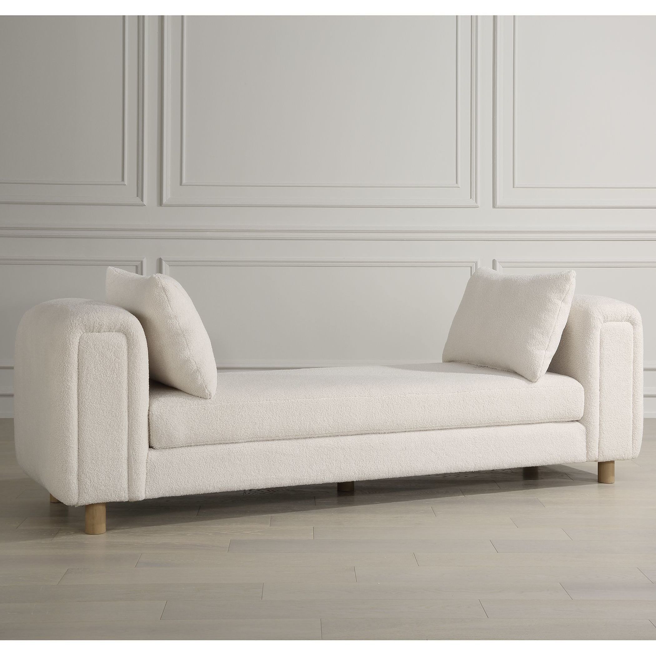Repose Soft Ivory Faux Sheepskin and Light Oak Oversized Bench