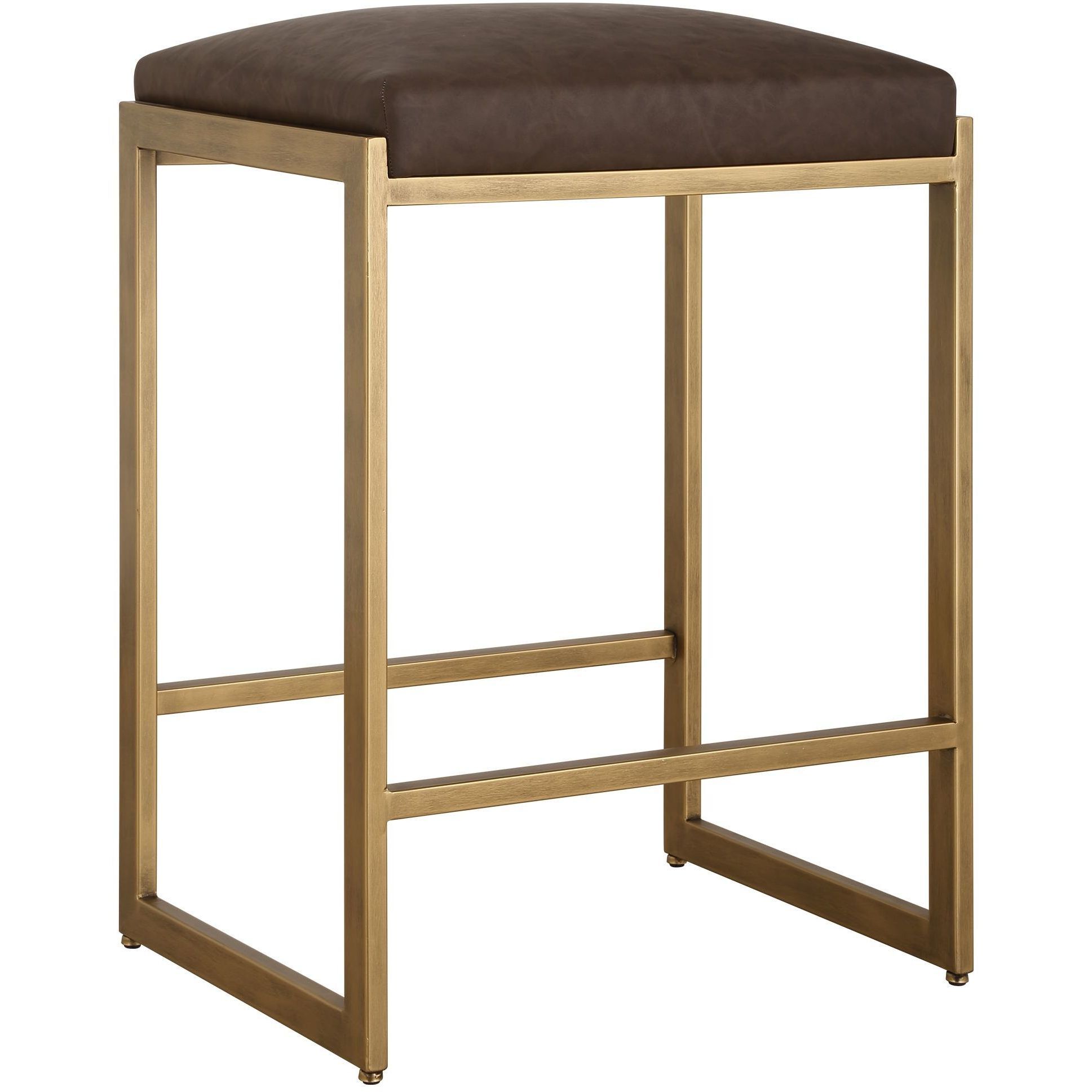 Atticus 25.75 inch Antique Brushed Brass with Cocoa Faux Leather Counter Stool