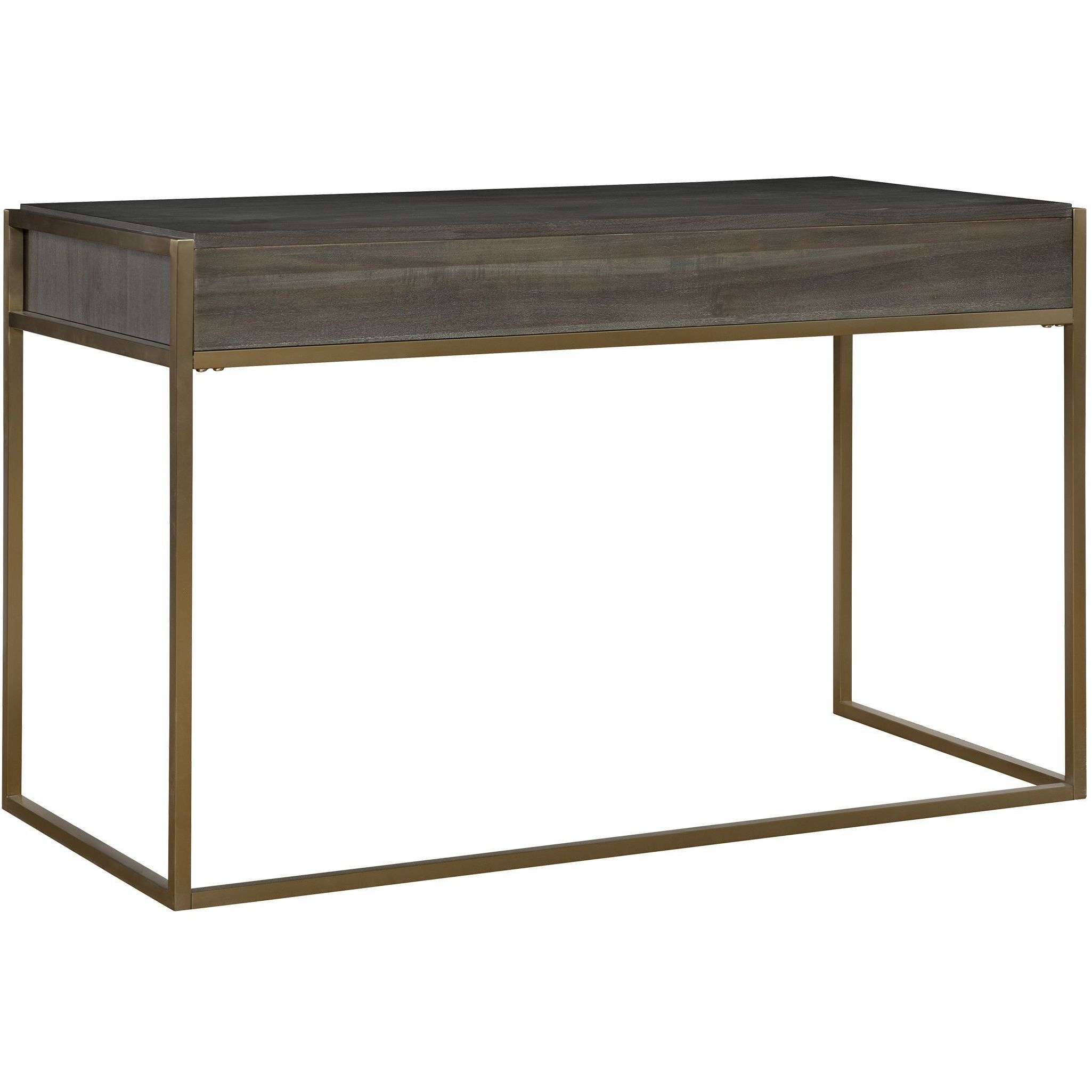 Taja 48 inch Brushed Brass and Dark Walnut Writing Desk