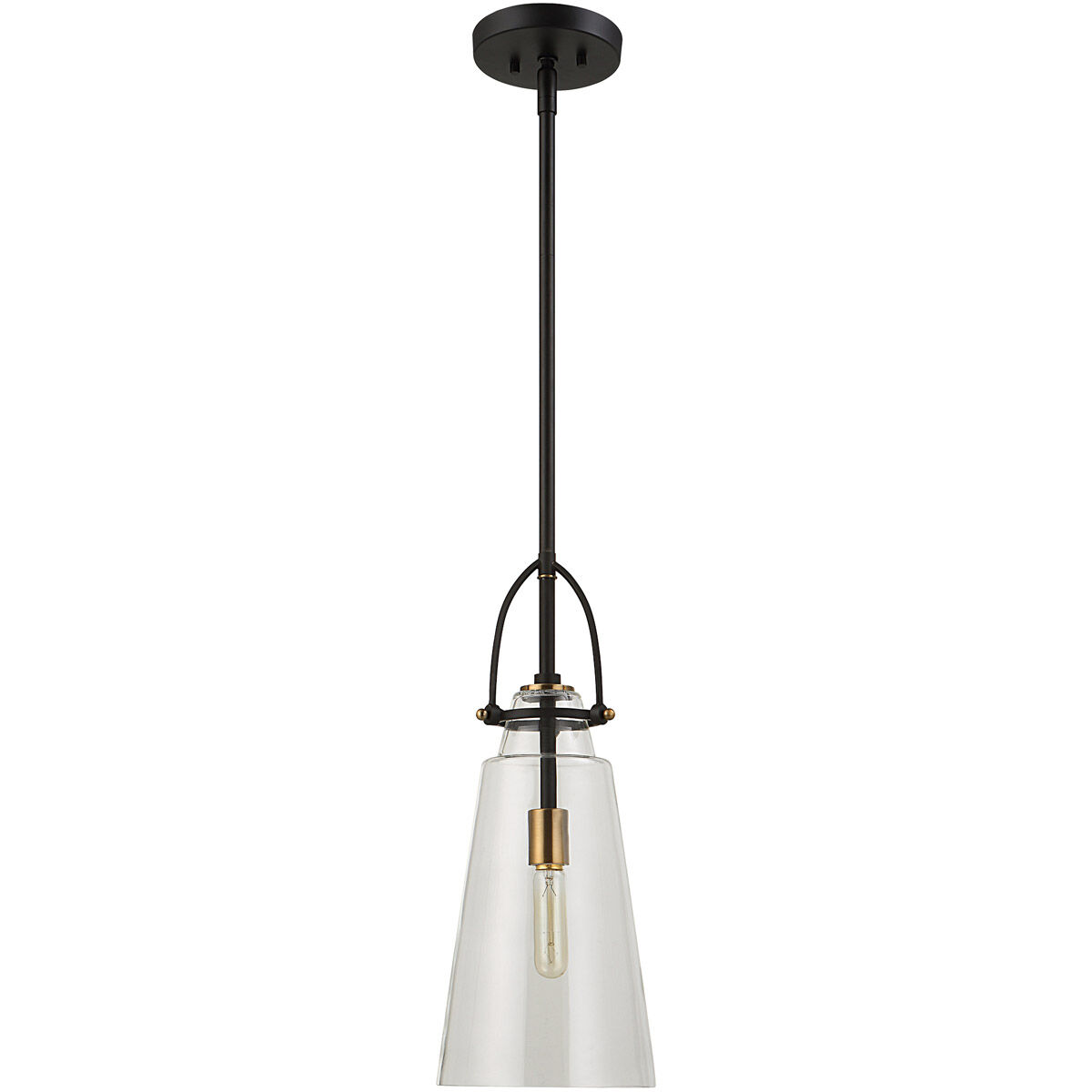 Saugus 1 Light 8 inch Black with Antique Brass Accents Pendant Ceiling Light