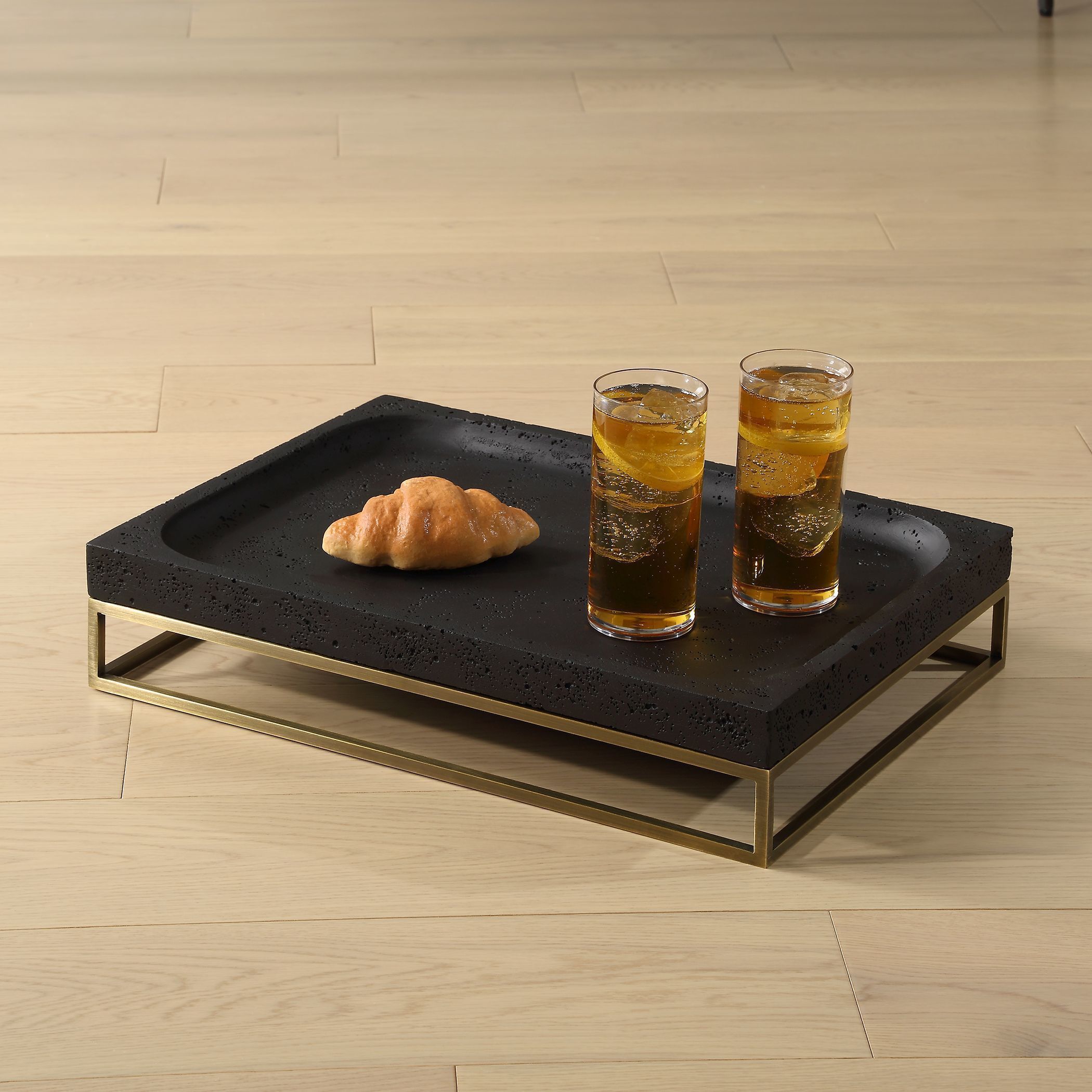 Shadowstone Black Stone and Antiqued Brass Tray