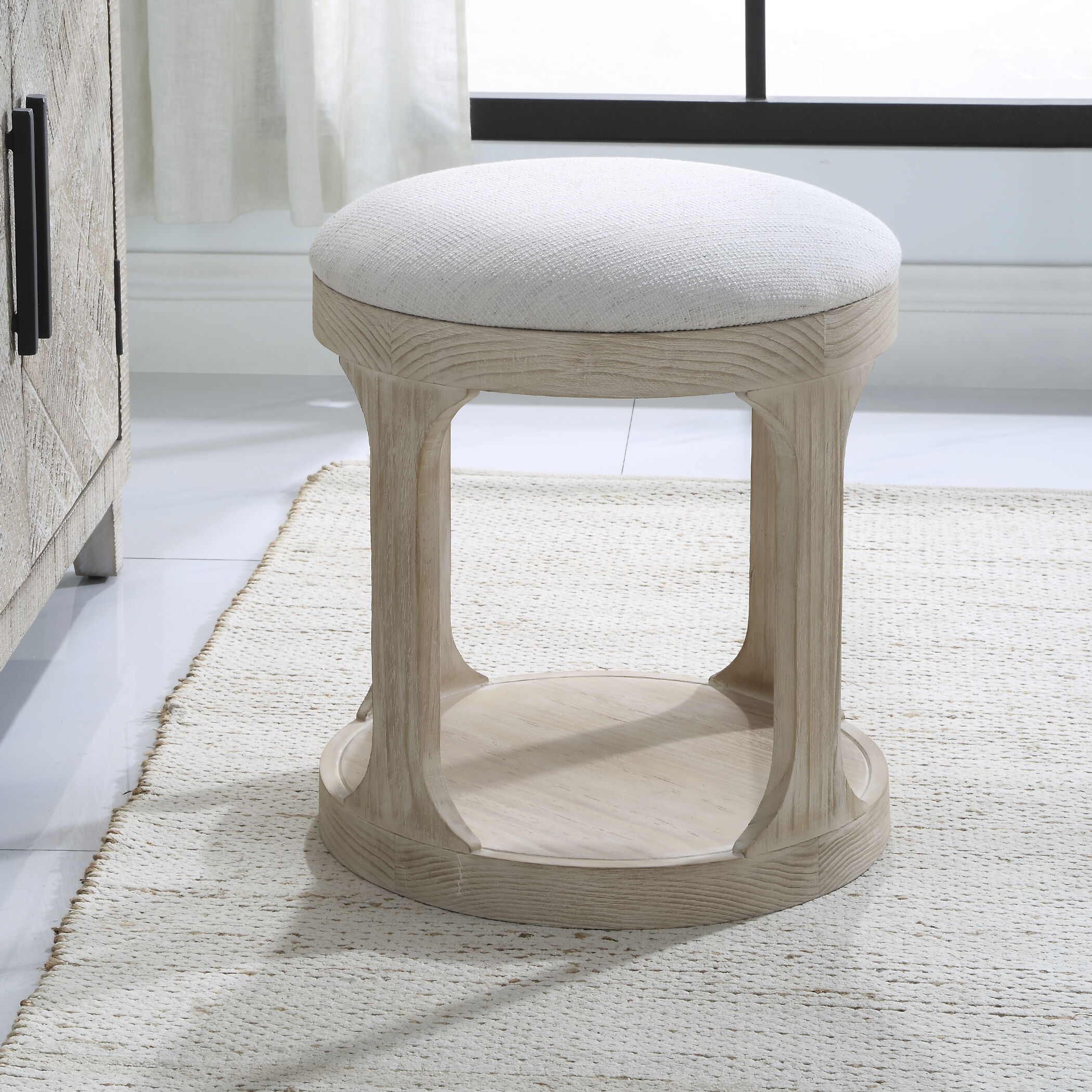 Dennen 20.5 inch Oak and Off-White Polyester Ottoman