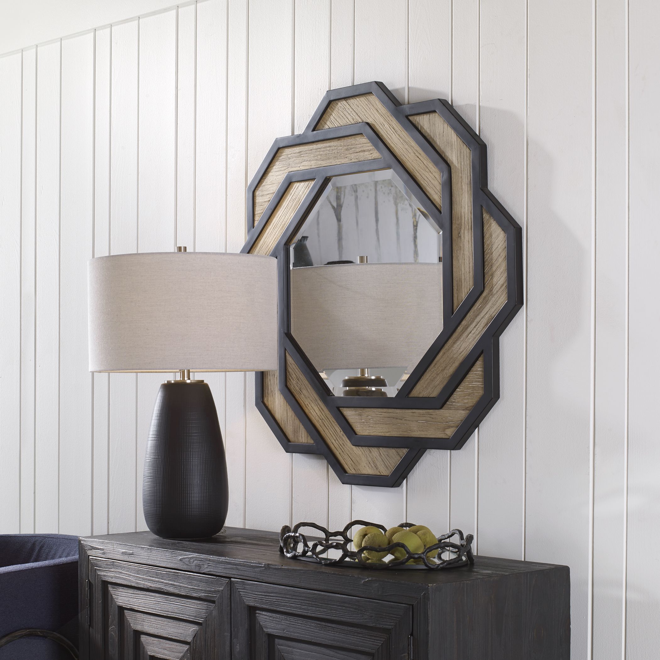 Continuity 36 X 36 inch Satin Black and Distressed Wood Mirror
