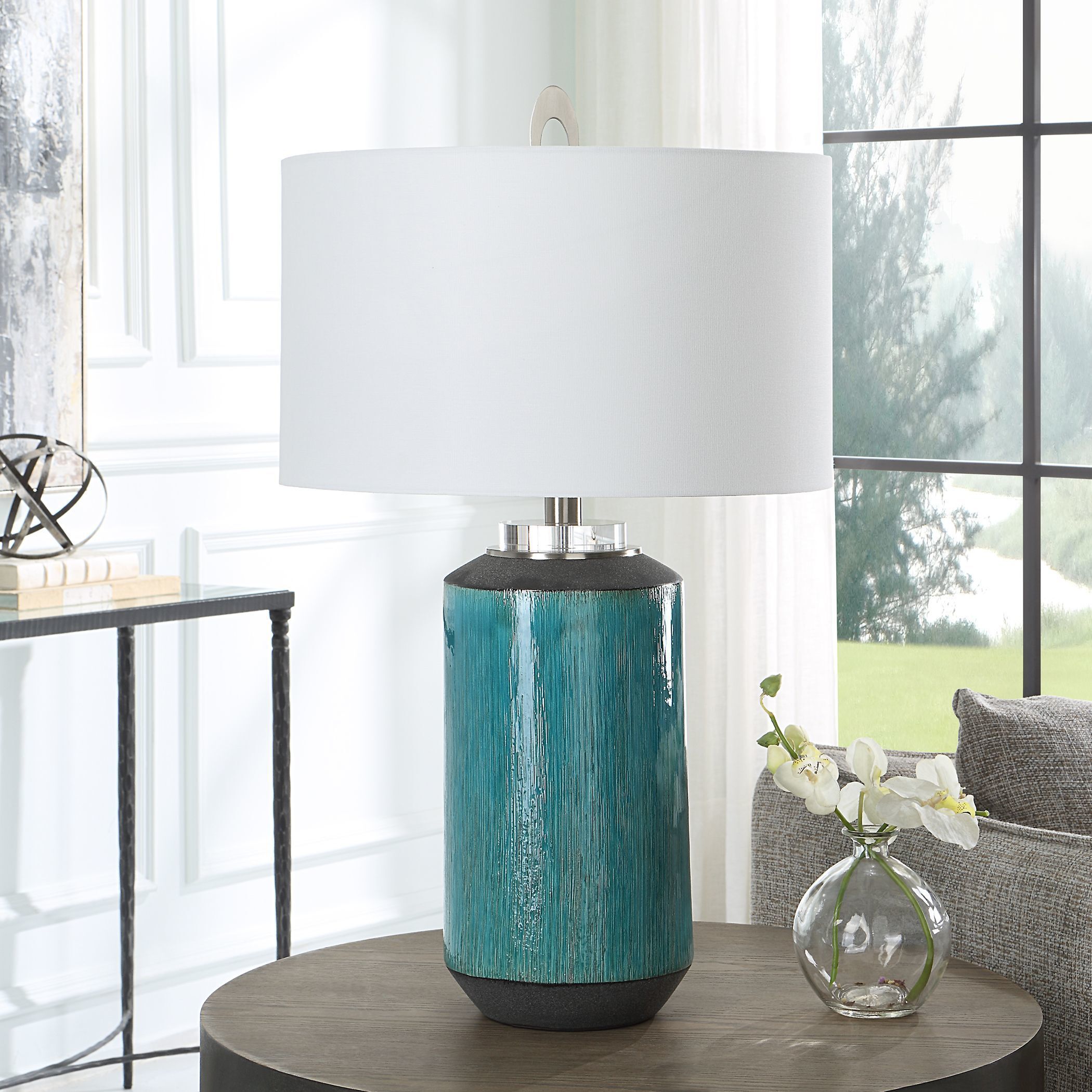 Maui 29 inch 150.00 watt Aqua Blue Glaze and Matte Bronze Table Lamp Portable Light