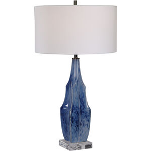 Everard 31 inch 150.00 watt Indigo Blue with Polished Nickel and Crystal Table lamp Portable Light