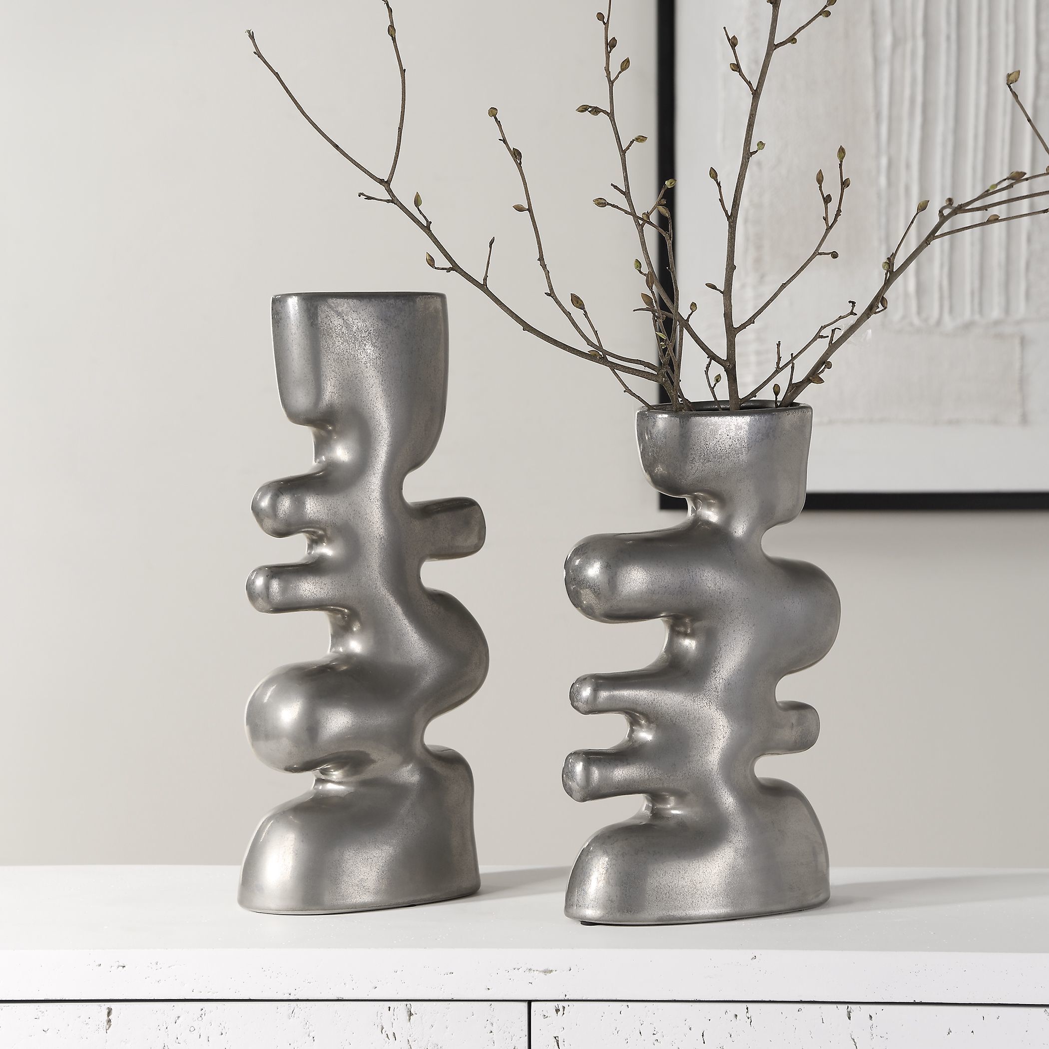 Free Flowing 14.25 X 7 inch Vases, Set of 2
