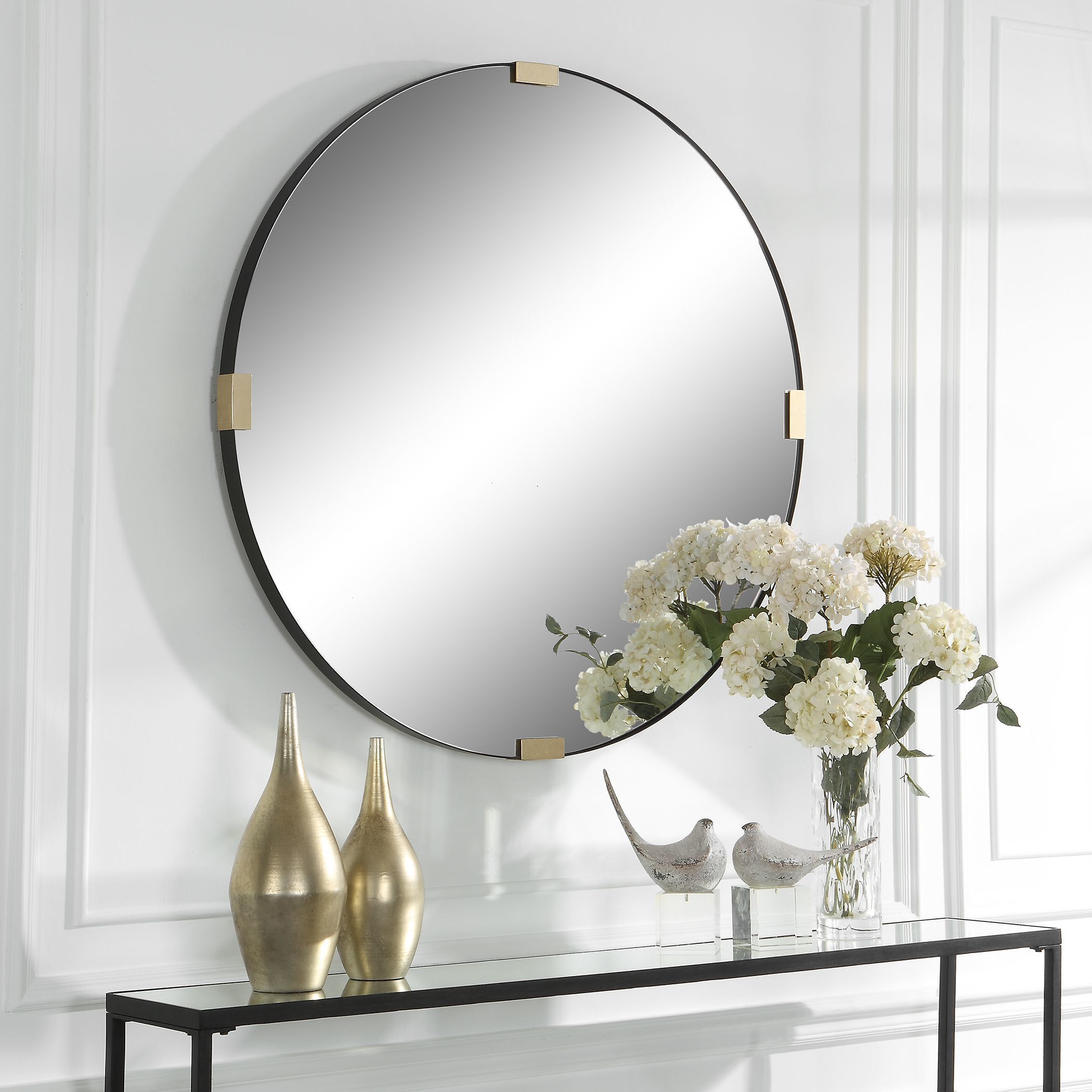 Clip 42.5 X 42.5 inch Satin Black and Antiqued Gold Leaf Mirror