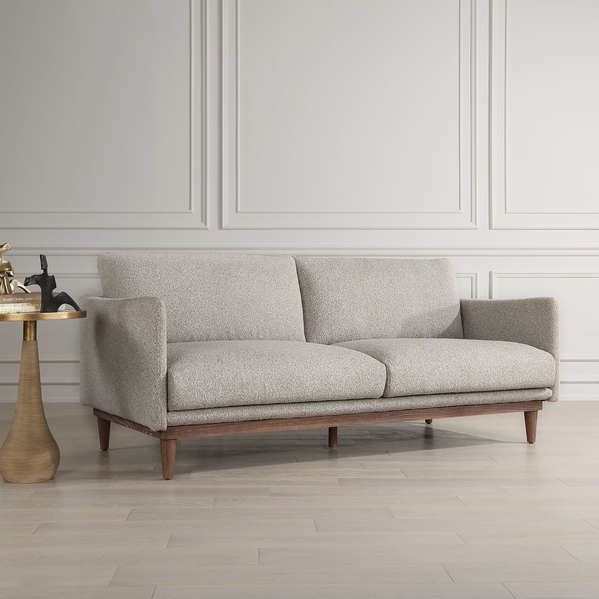 Freefall Beige Polyester and Walnut with Gray Ceruse Sofa