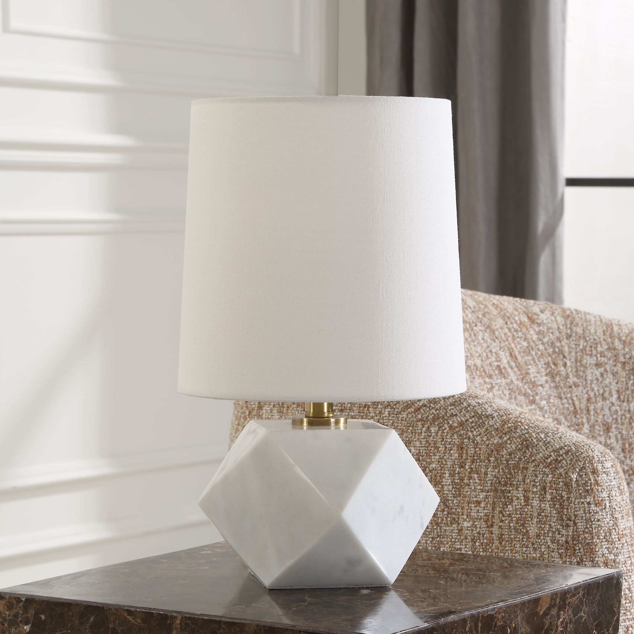 A Cut Above 15 inch 60.00 watt White Marble and Antique Brass Table Lamp Portable Light