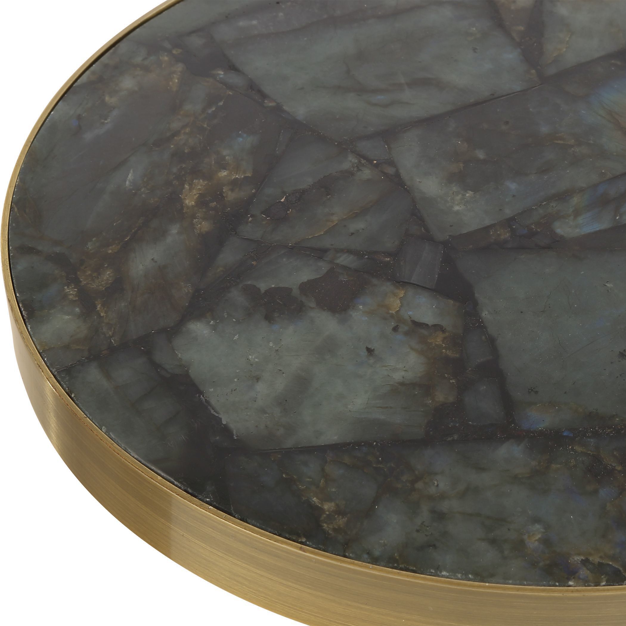 Pascal 24.25 X 10.25 inch Iridescent Labradorite and Brushed Brass Drink Table