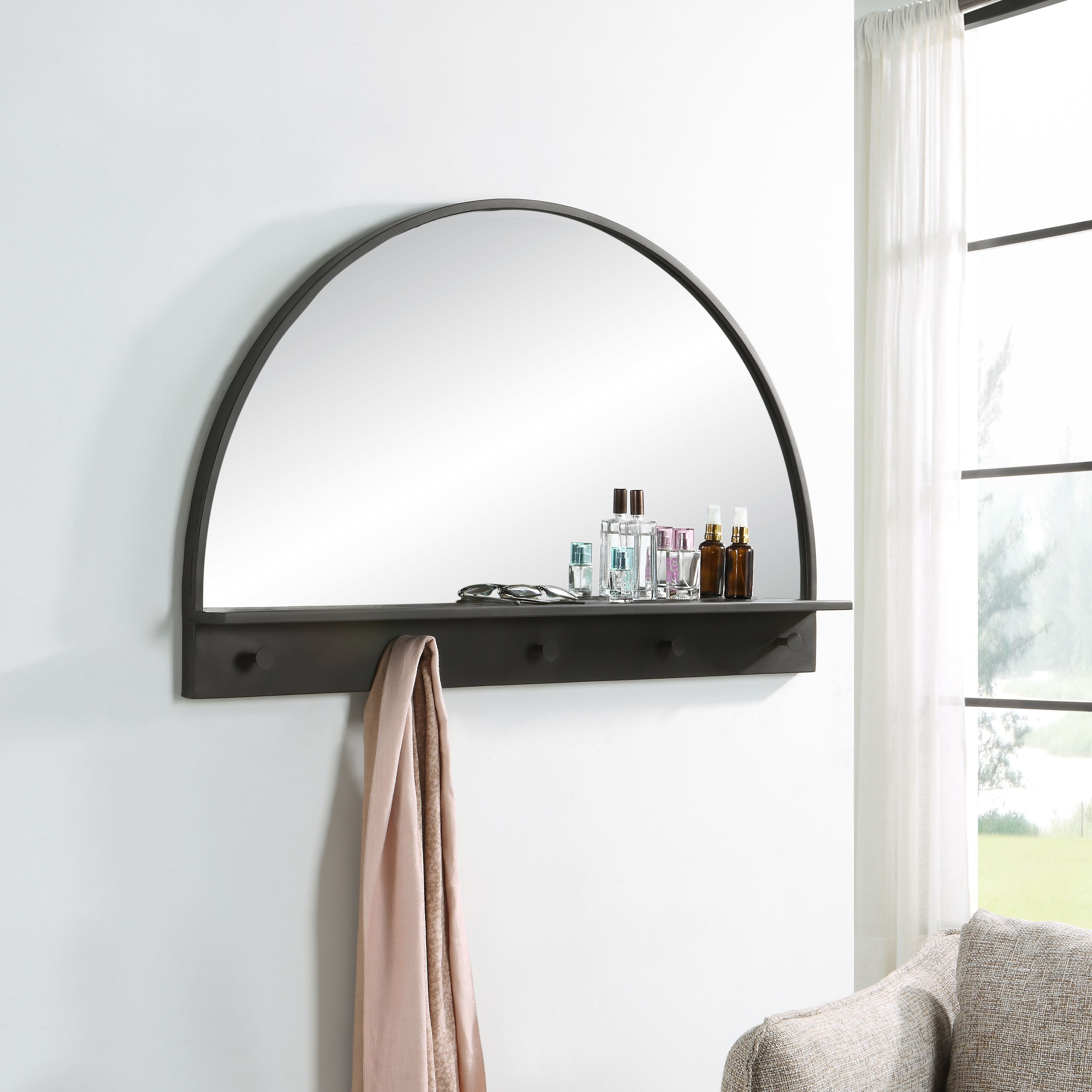 Black entryway store mirror with hooks