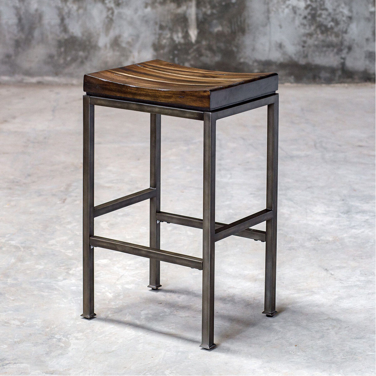 Beck 30 inch Burnished Dark Walnut and Brushed Steel Bar Stool