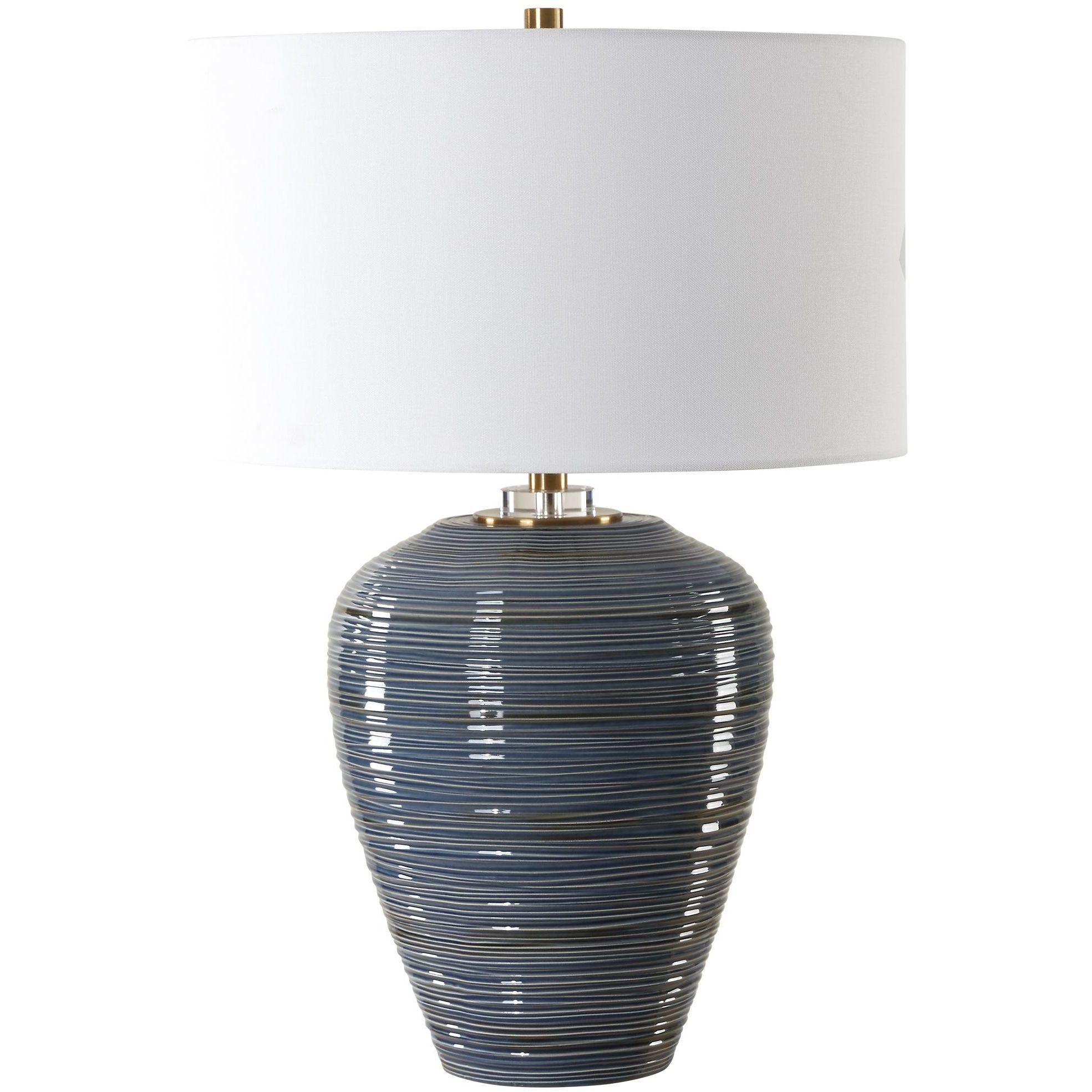 Moher 26 inch 150.00 watt Glossy Blue Glaze and Brass Table Lamp Portable Light