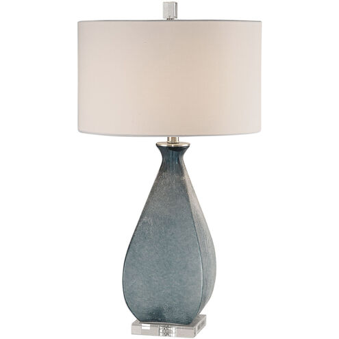 Atlantica 29 inch 150 watt Acid Etched Deep Ocean Blue Glass and Crystal Table Lamp Portable Light