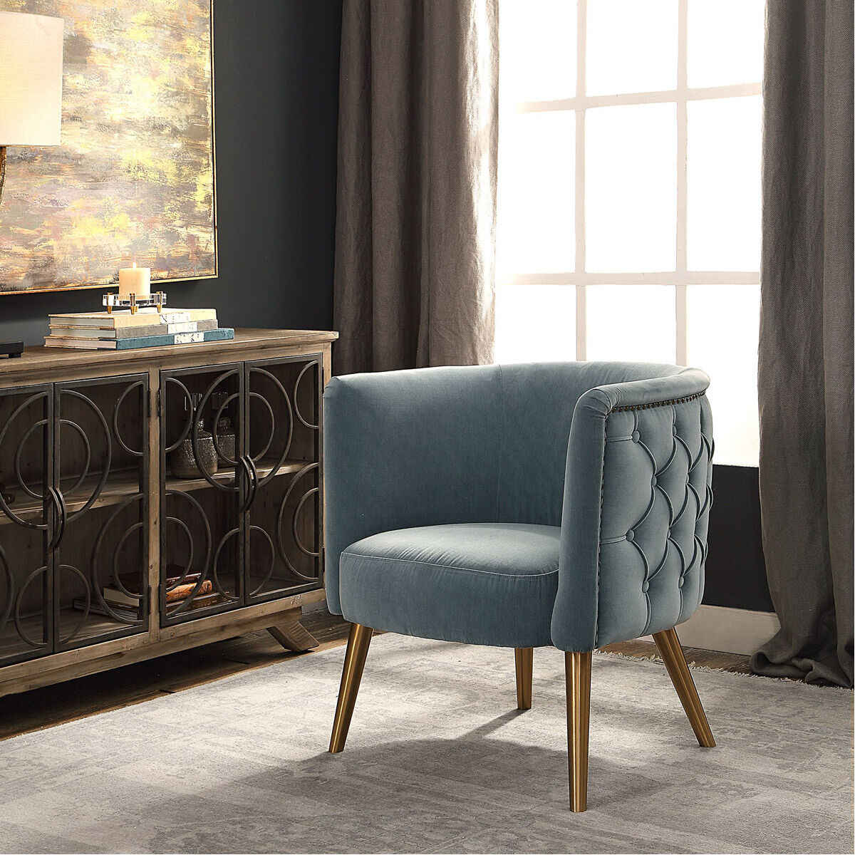 Haider Steel Gray and Brushed Brass Accent Chair
