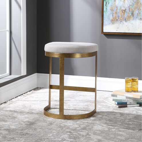 Ivanna 26 inch Antique Gold Leaf and Off-White Linen Counter Stool