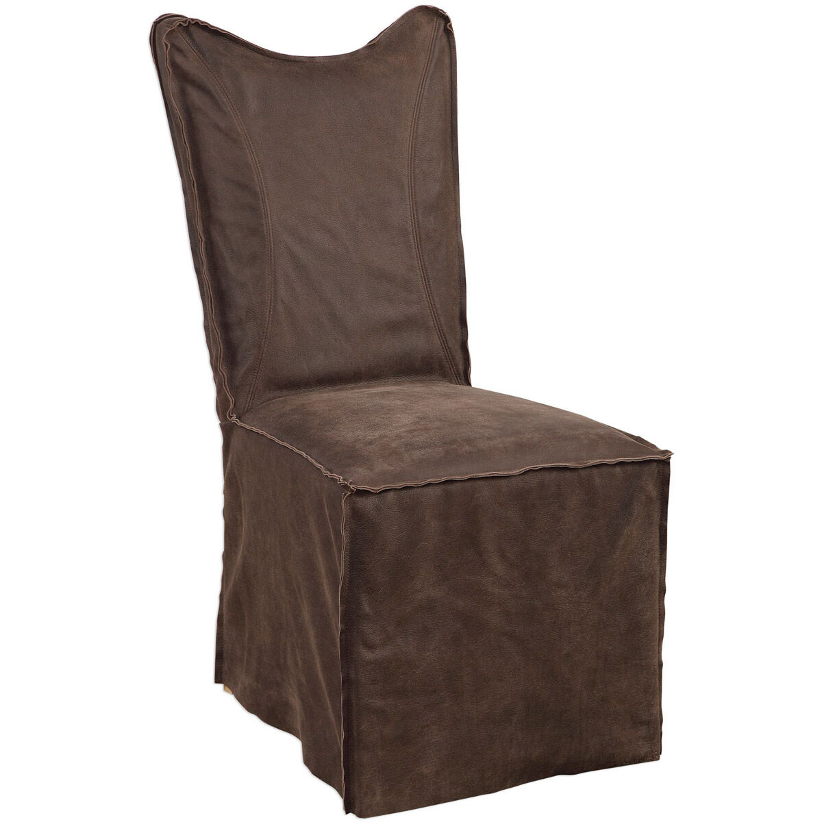 Delroy Distressed Hand-Sanded Chocolate Nubuck Leather Armless Chairs, Set of 2