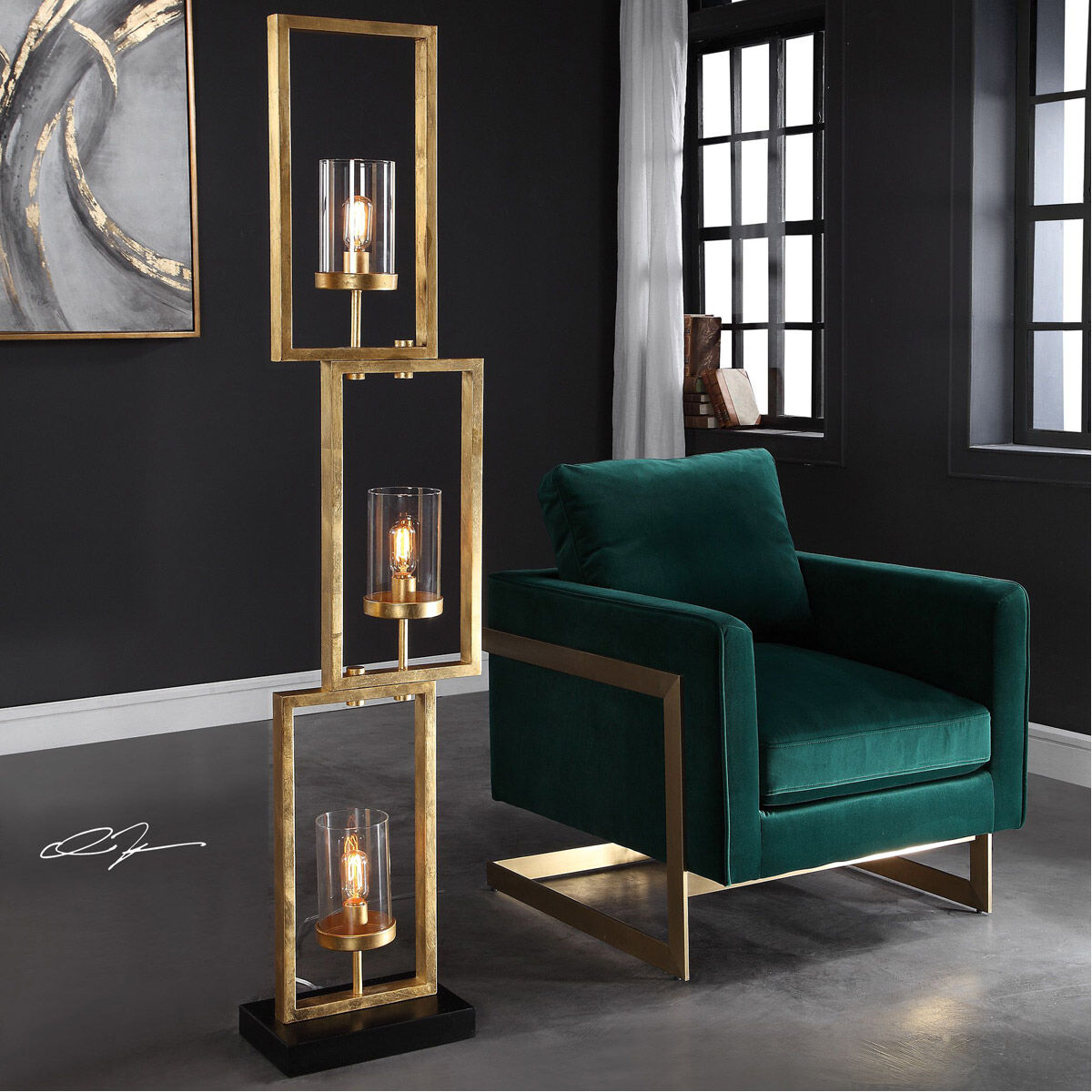 Uttermost 28189-1 Cielo 64 inch 40 watt Antiqued Gold Leaf
