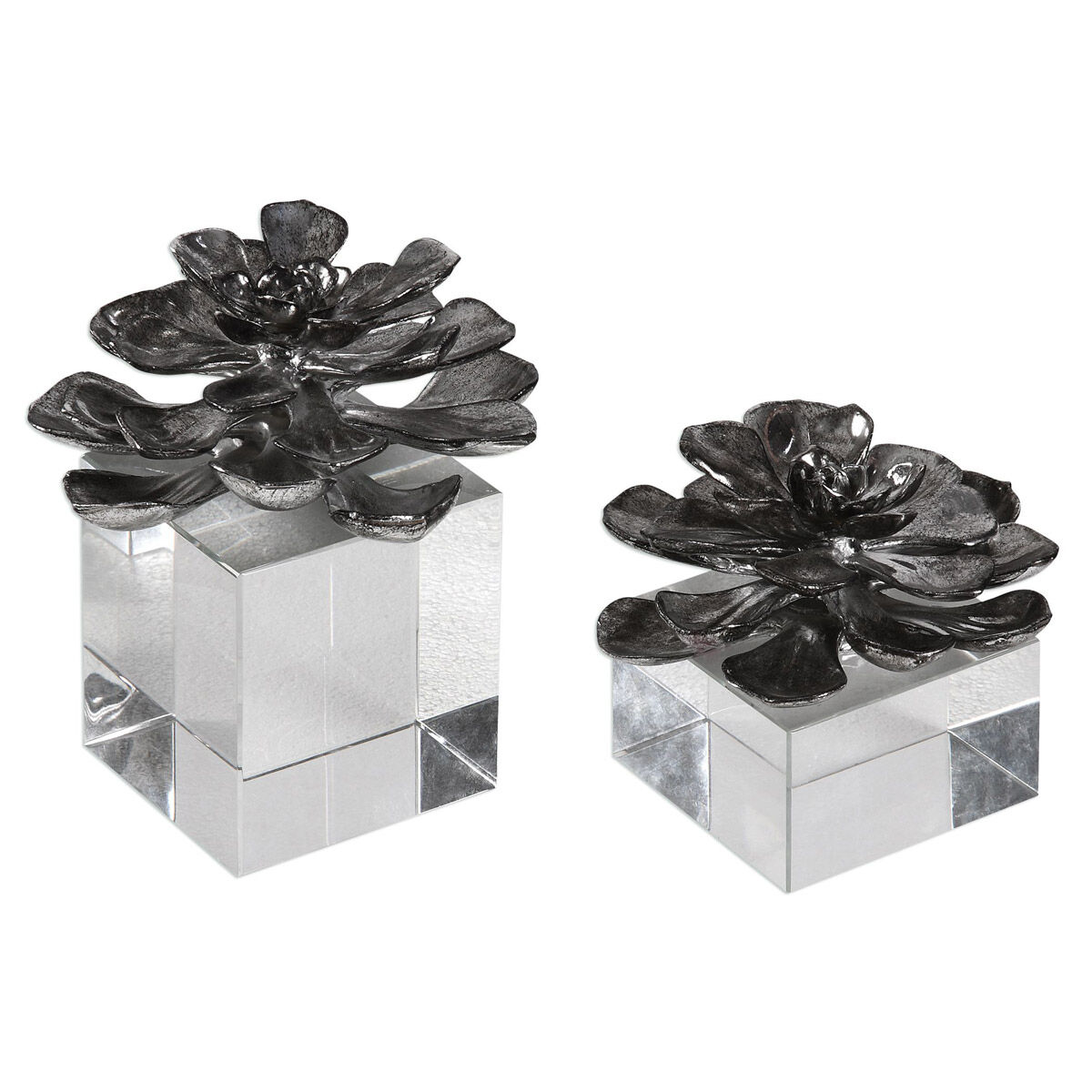 Indian Lotus Metallic Silver Flowers Accents, Set of 2