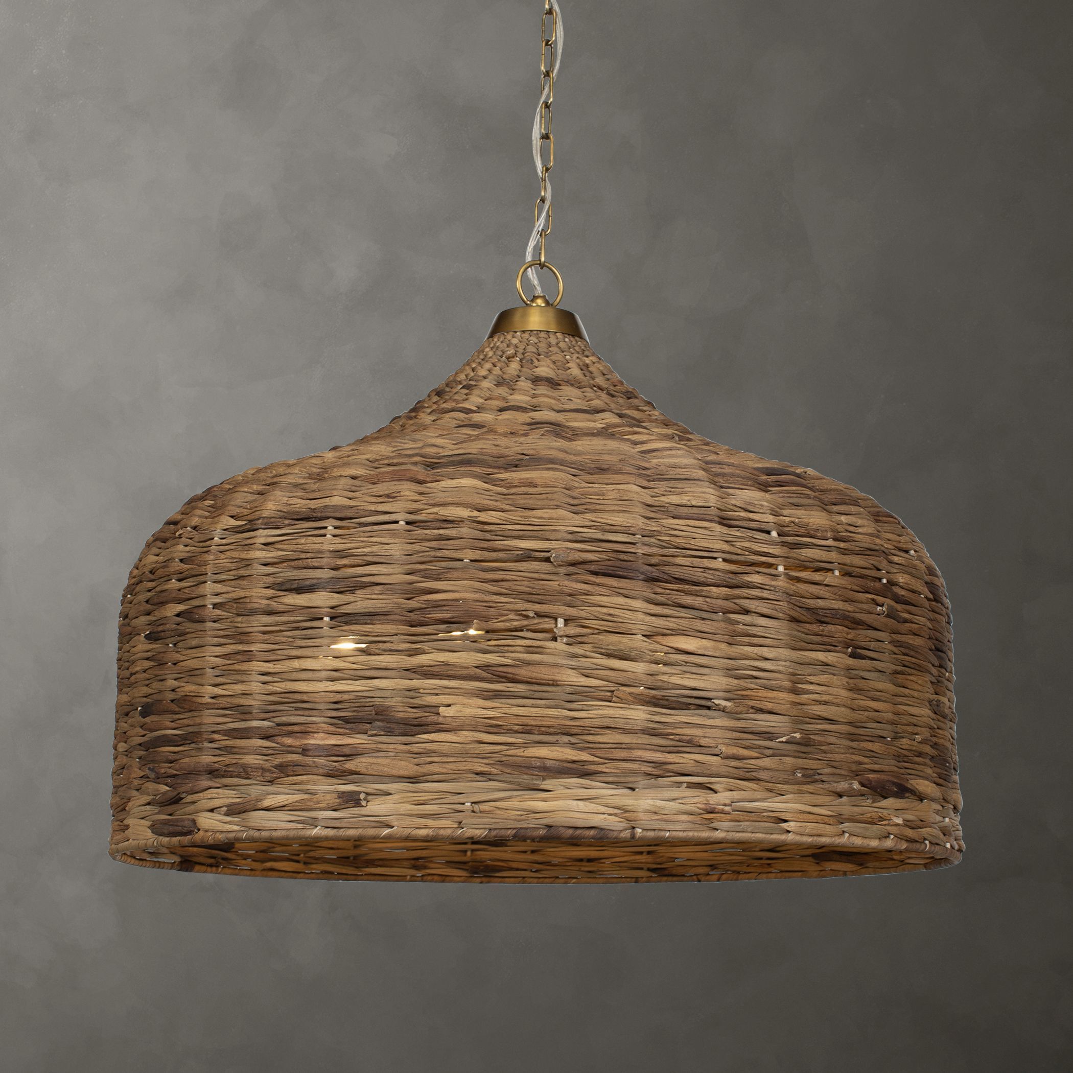 Tauranga 5 Light 30 inch Antique Brass and Natural Woven Pendant Ceiling Light