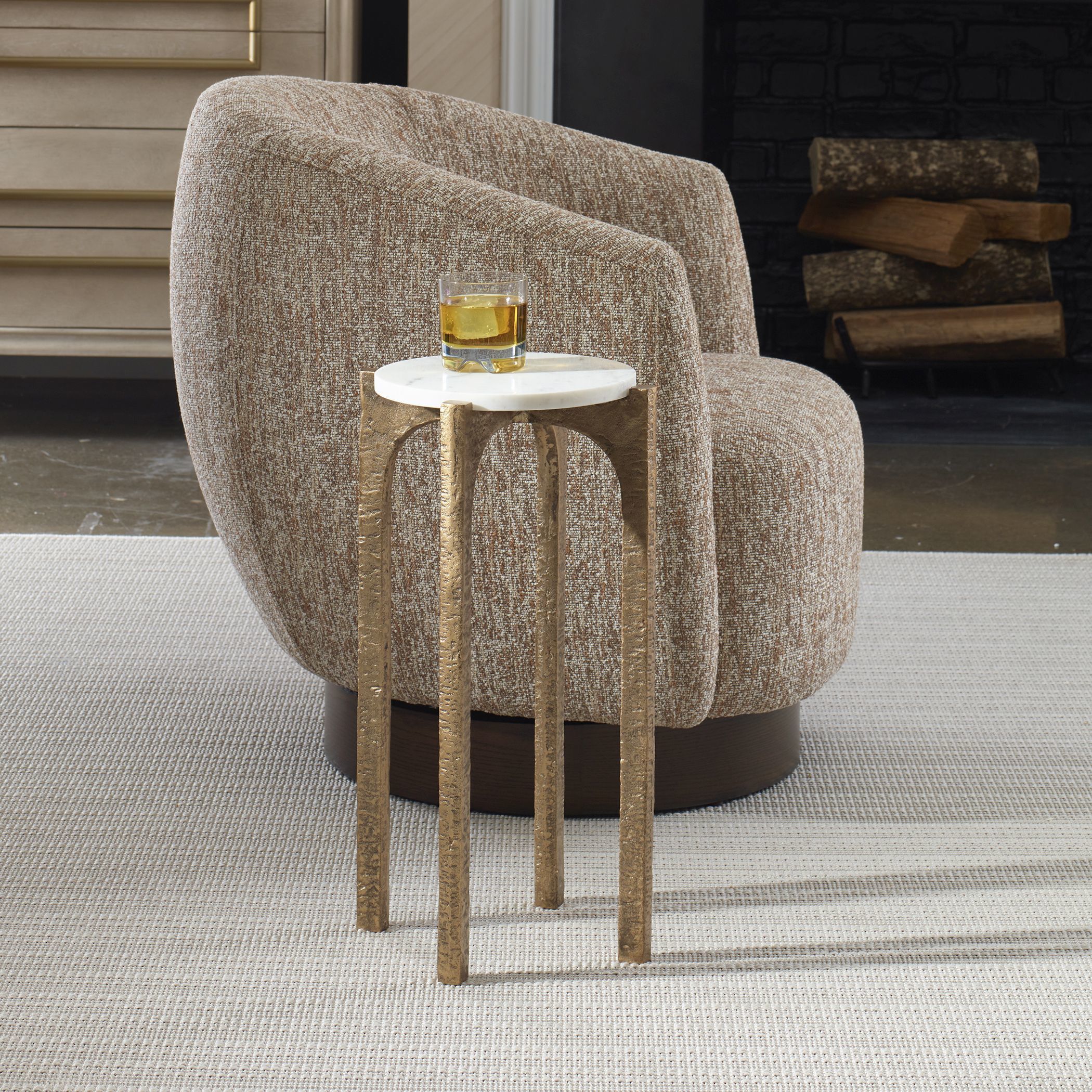 Vivi 22 X 12 inch Antique Brass and Natural Marble Drink Table