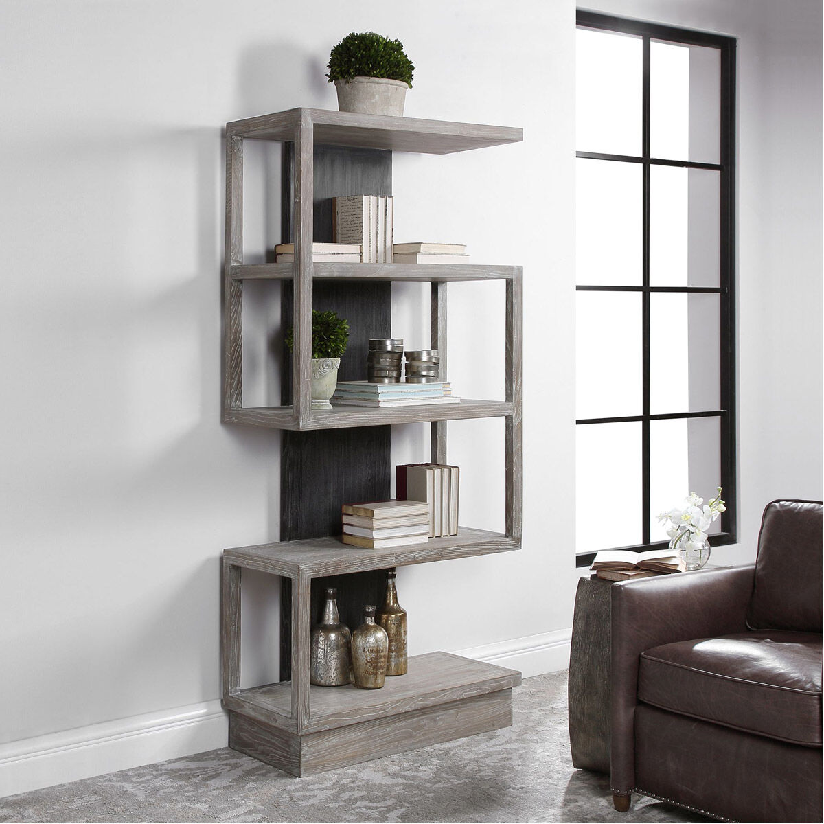 Nicasia 80 X 36 inch Light Gray and Deep Black with Light Gray Glazing Etagere
