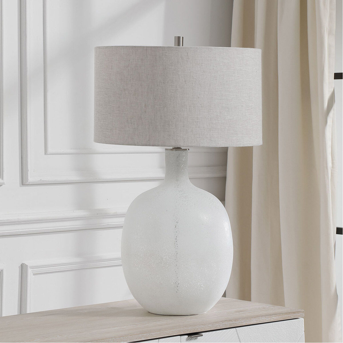 Whiteout 30 inch 150.00 watt Mottled Aged White and Brushed Nickel Table Lamp Portable Light
