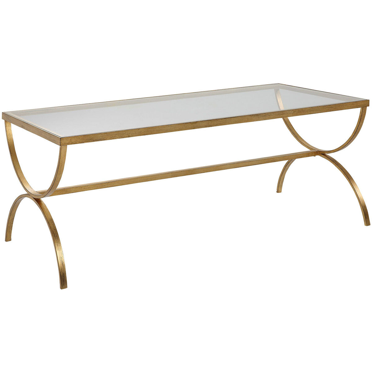 Crescent 48 X 18 inch Antiqued Gold and Tempered Glass Coffee table