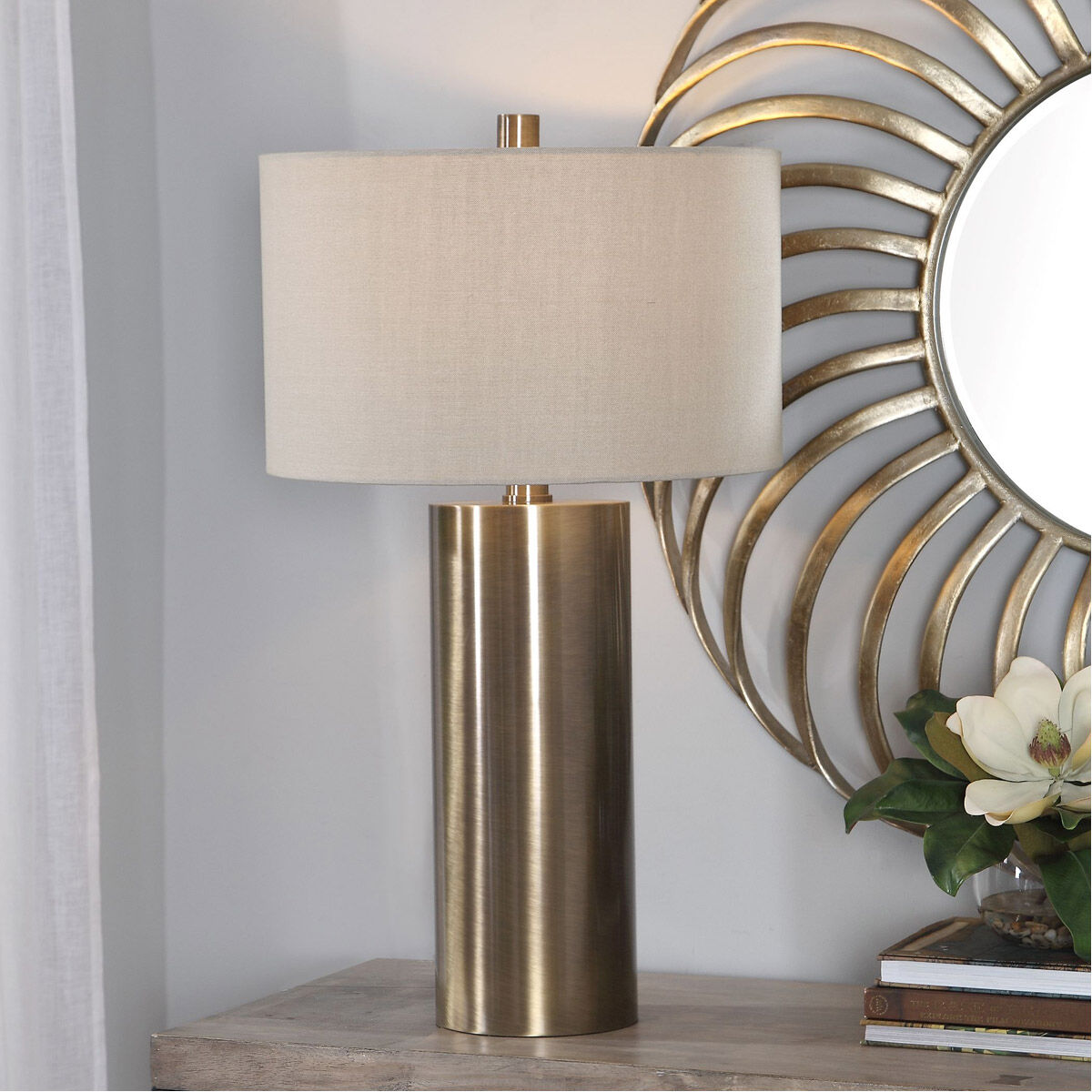 Taria 32 inch 150 watt Brushed Brass Table Lamp Portable Light