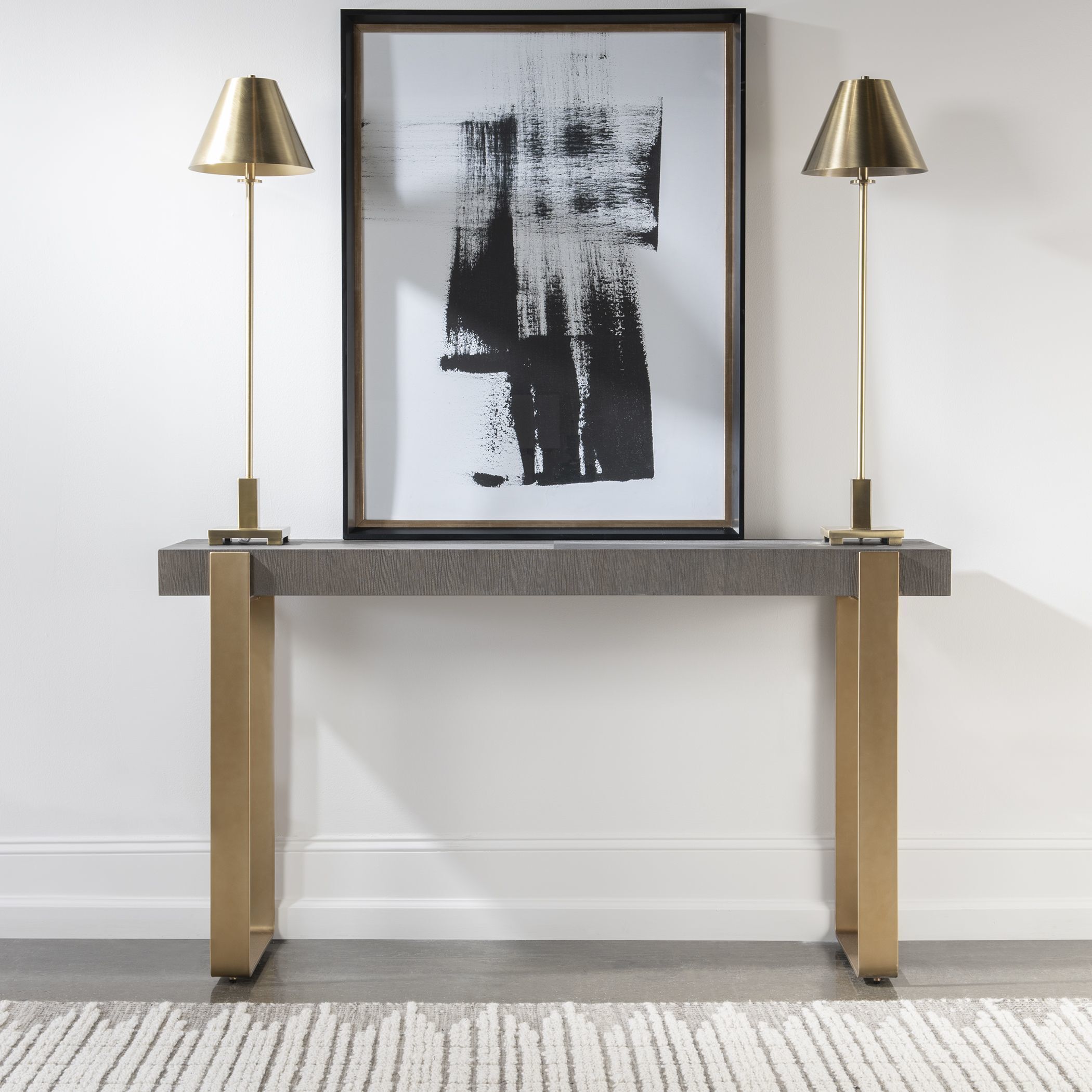 Kea 60 inch Dark Walnut Stain and Brushed Brass Console Table