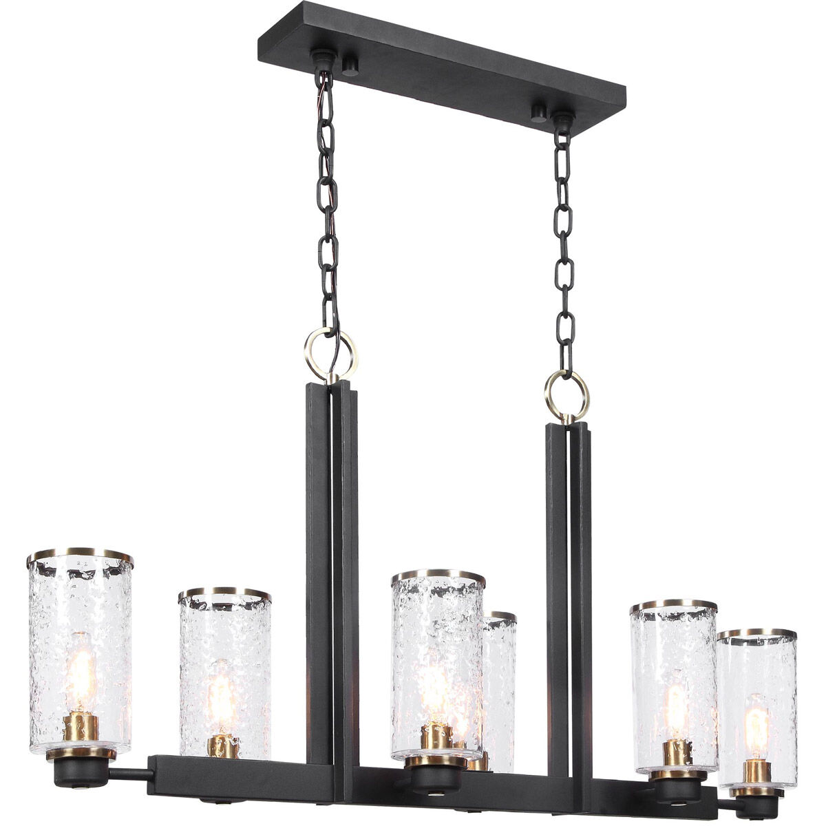 Jarsdel 6 Light 45 inch Black and Antique Brass Island Light Ceiling Light