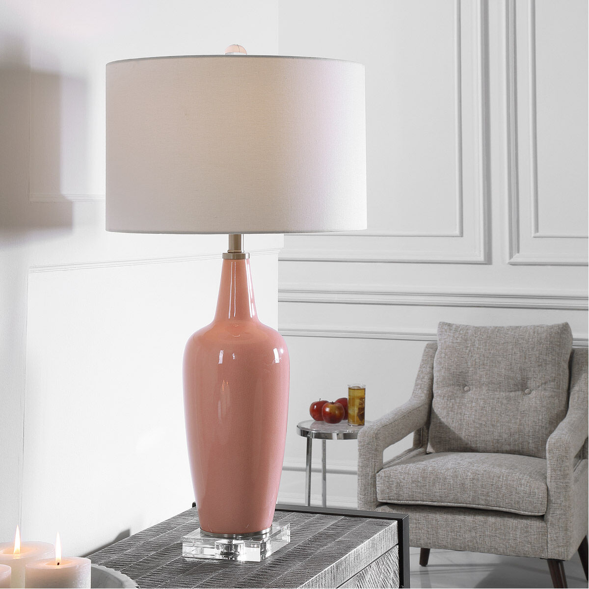 Anastasia 33 inch 150.00 watt Light Pink Glaze with Crystal and Brushed Nickel Table lamp Portable Light