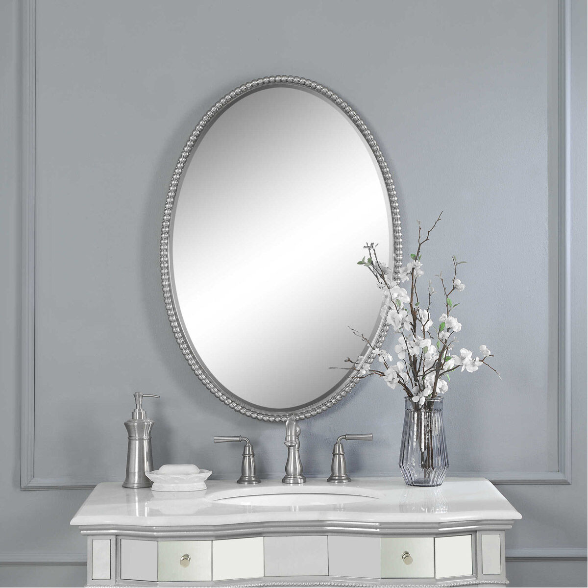Sherise 32 X 22 inch Brushed Nickel Wall Mirror