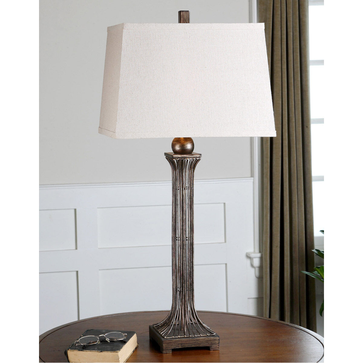 Coriano 34 inch 100.00 watt Distressed Dark Bronze Wash with Silver Undertones Table lamps Portable Light, Set of 2