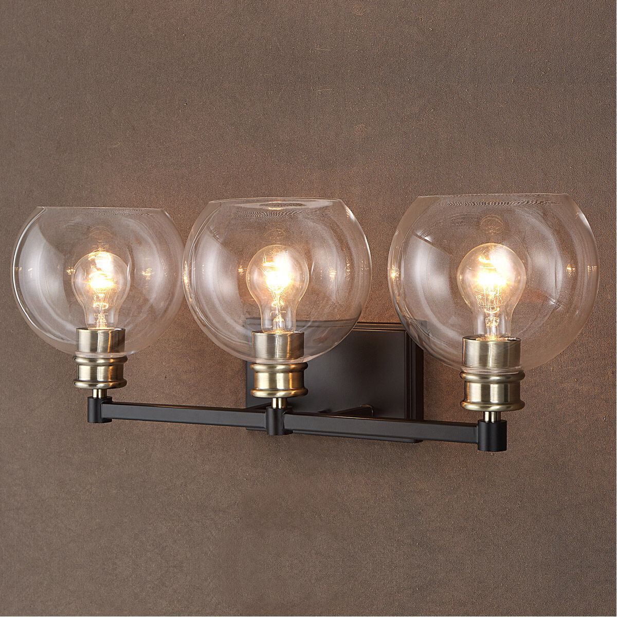 Kent 3 Light 25 inch Matte Black and Plated Antique Brass Vanity Light Wall Light