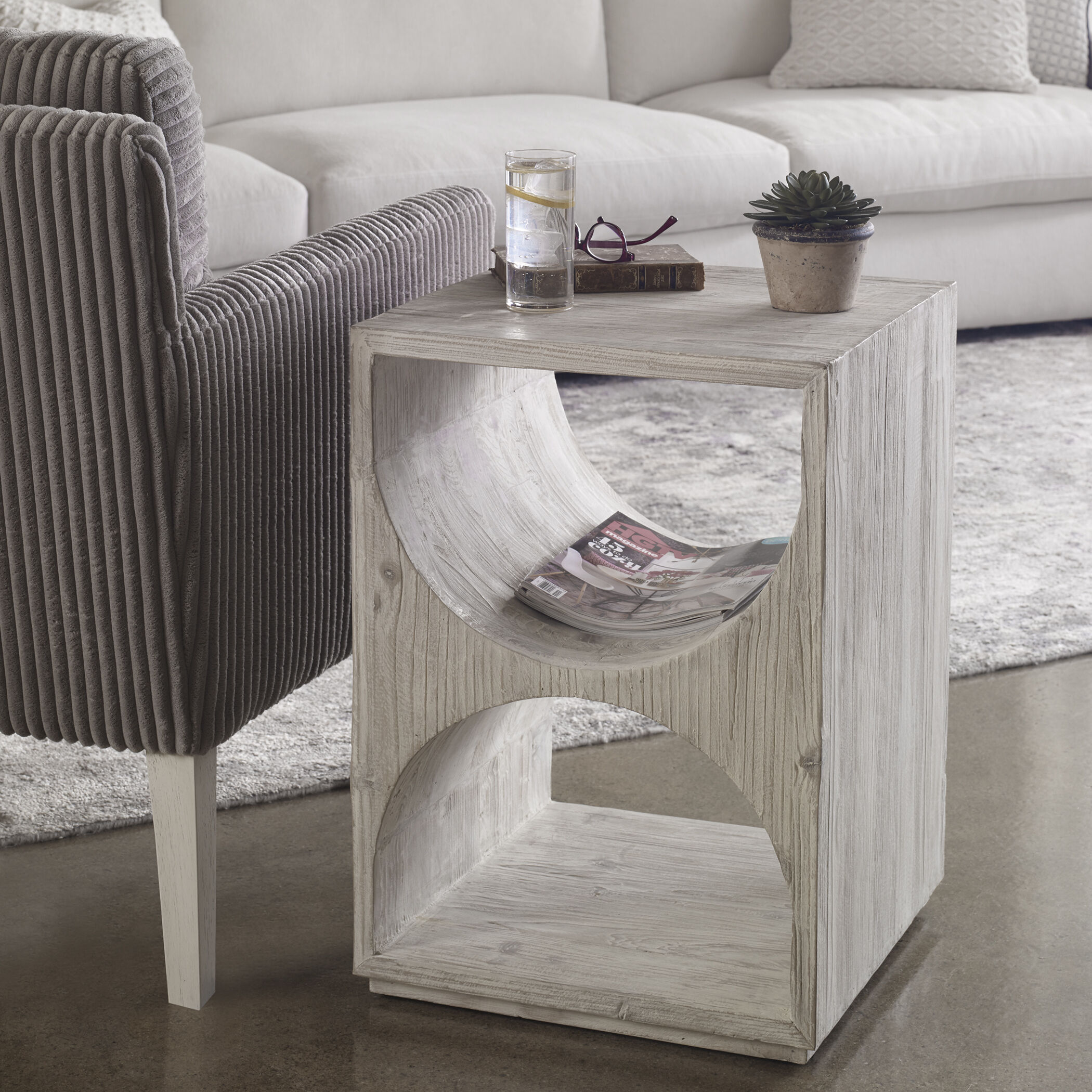 Uttermost 24969 Hans 25 X 18 inch Distressed Ivory Side Table